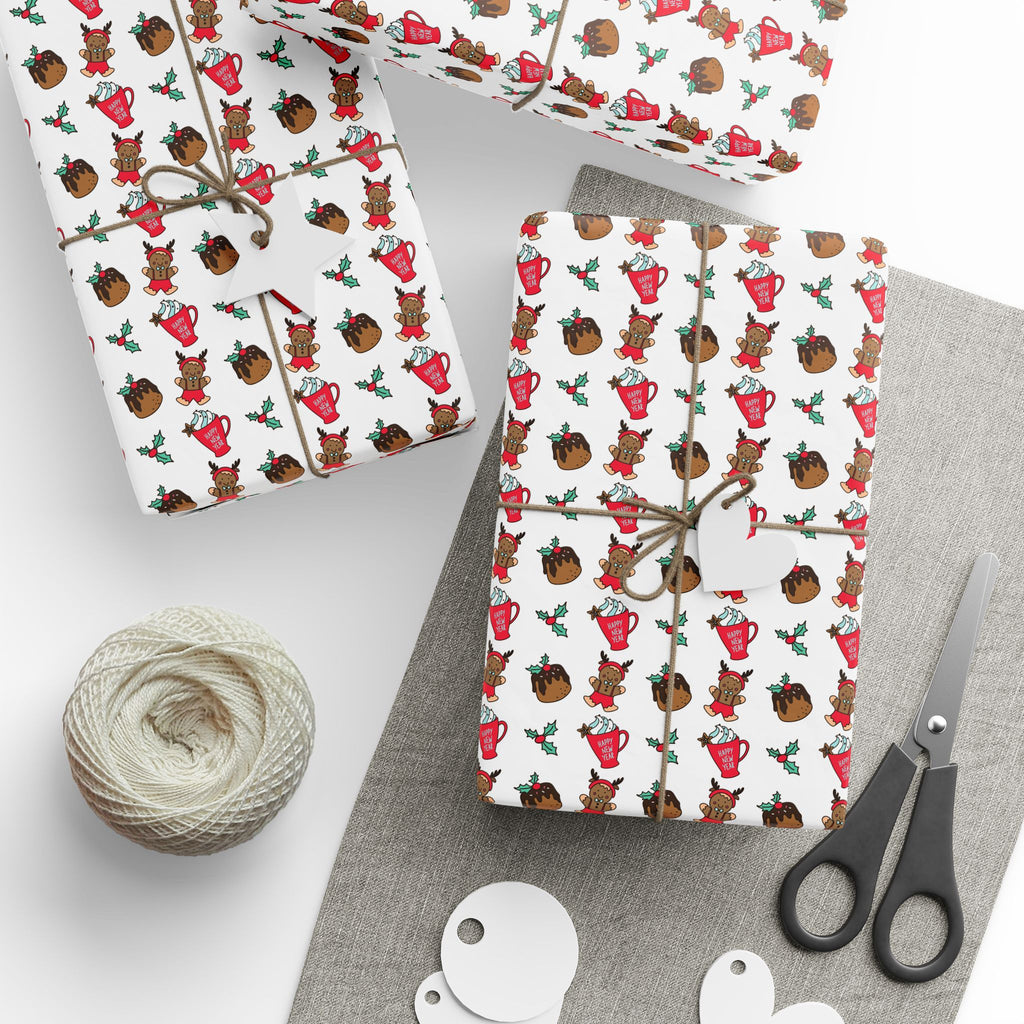 New Year's Gingerbread Reindeer Wrapping Paper - Holiday Gift Wrapping Paper Roll