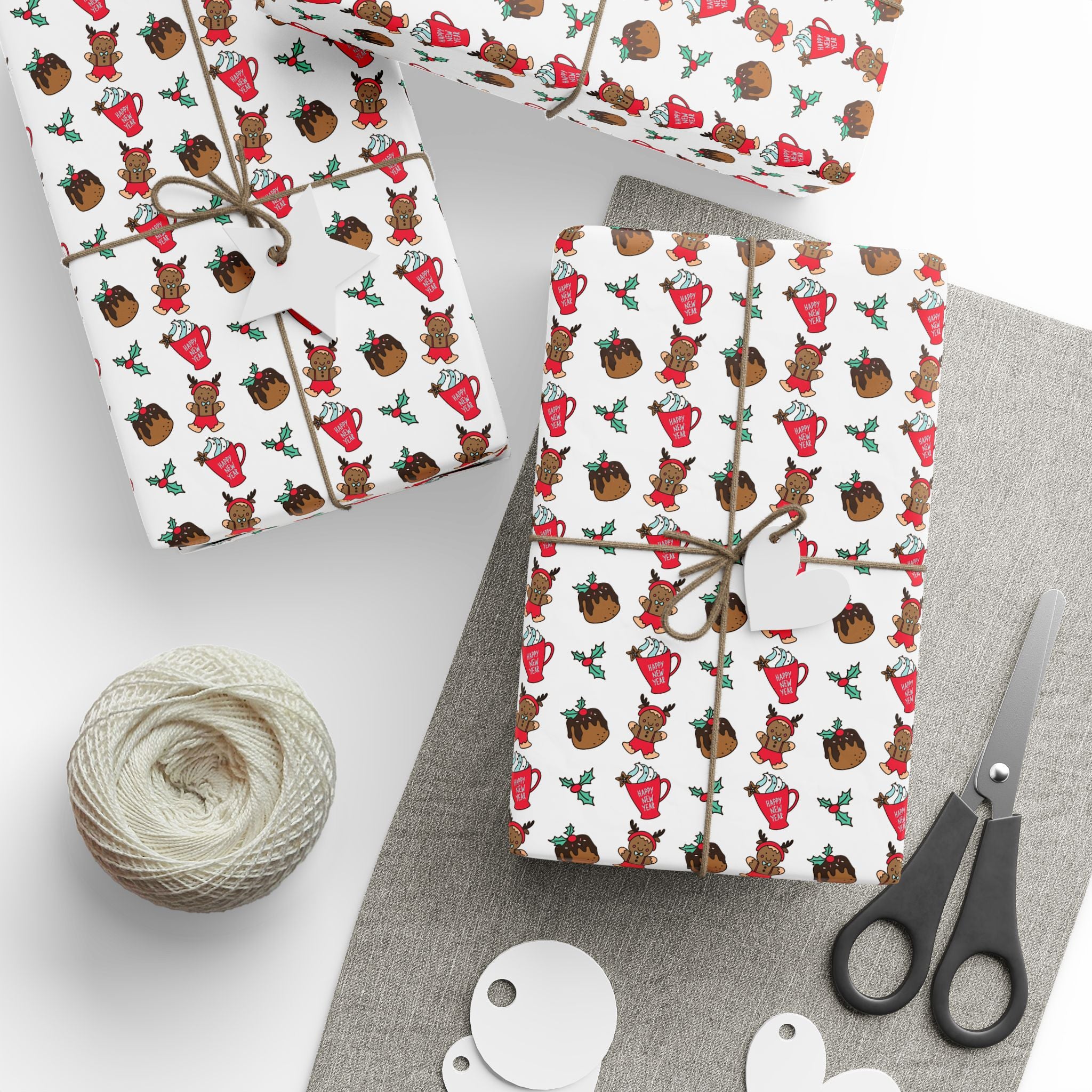 New Year's Gingerbread Reindeer Wrapping Paper - Holiday Gift Wrapping Paper Roll