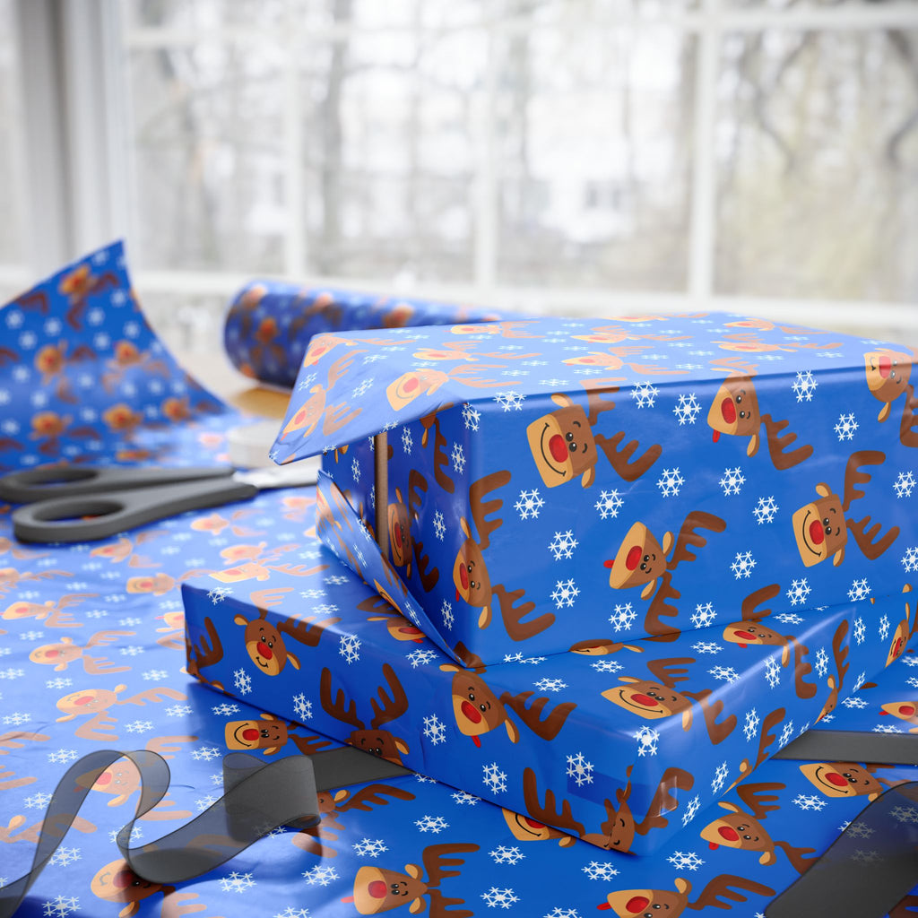 Christmas Snowy Rudolph Wrapping Paper | Holiday Gift Wrapping Paper Roll