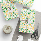 St Patrick's Day Green & Gold Clover Wrapping Paper | Holiday Gift Wrapping Paper Roll