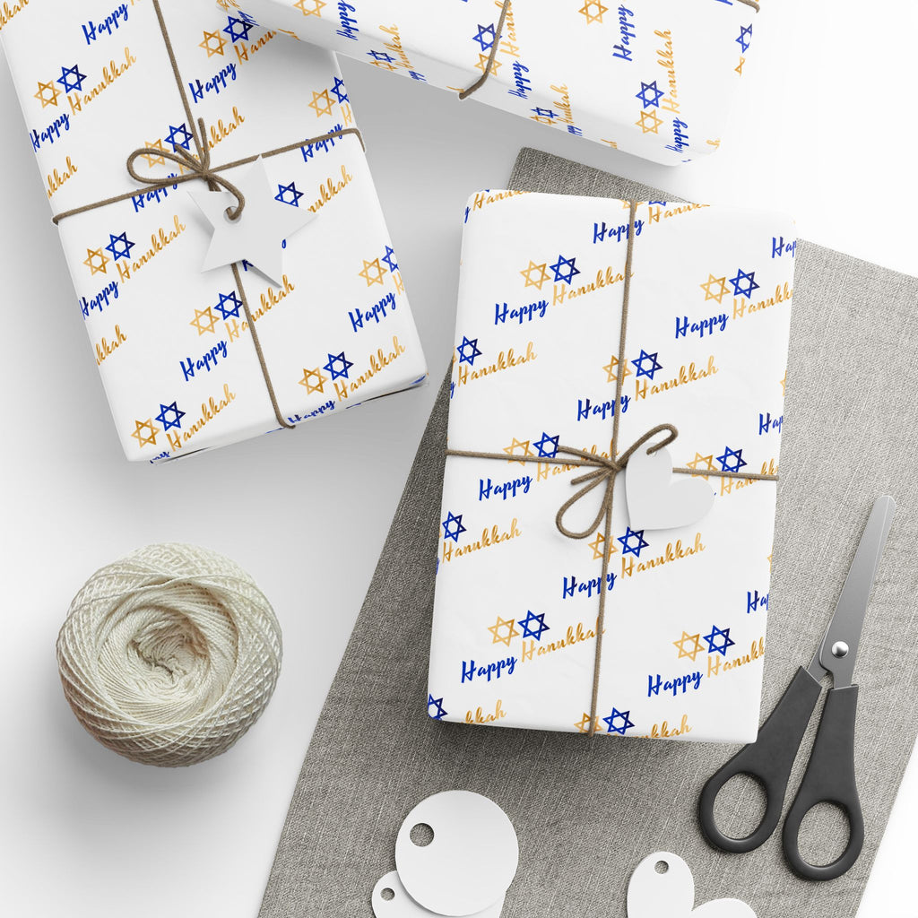 Hanukkah Gold Greetings Wrapping Paper | Holiday Gift Wrapping Paper Roll