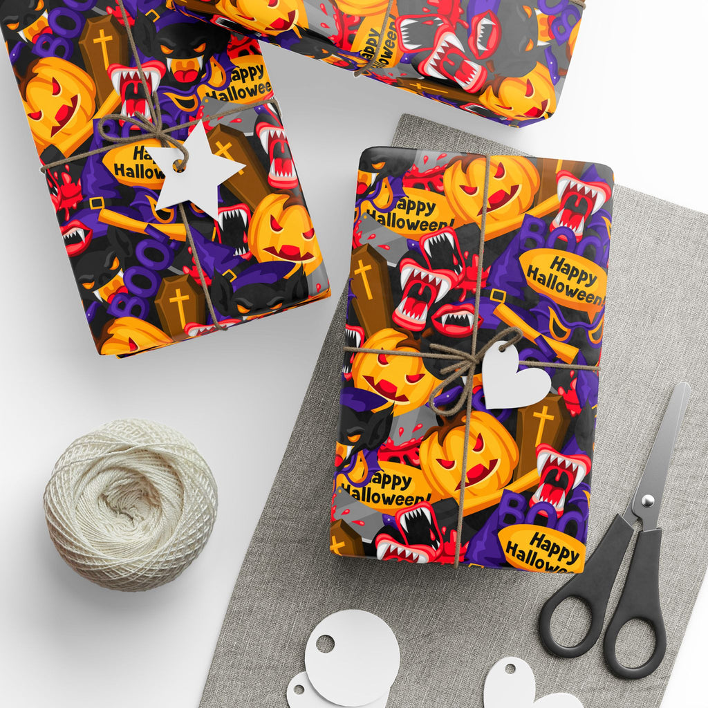 Halloween Cartoon Collage Wrapping Paper | Holiday Gift Wrapping Paper Roll