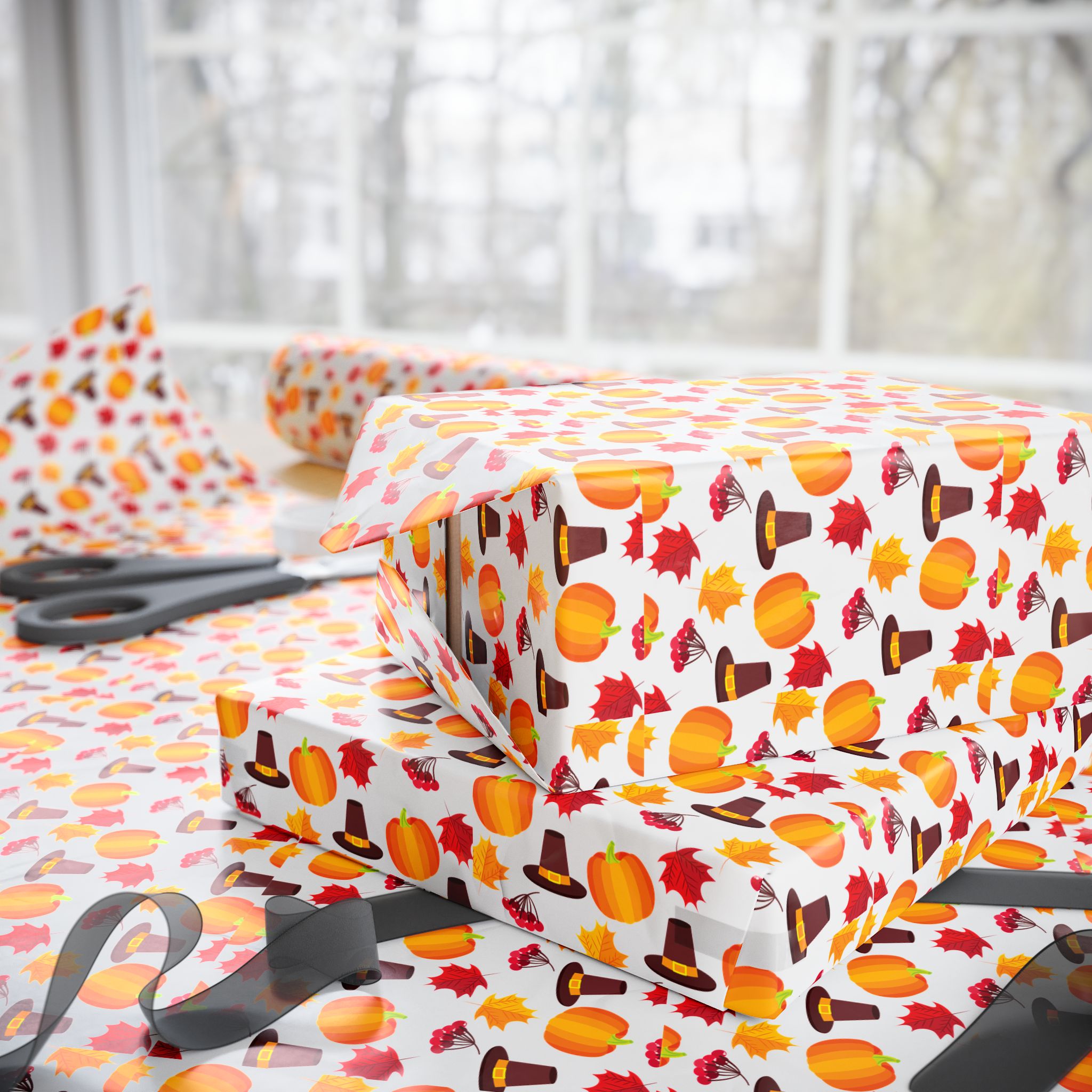 Thanksgiving Pumpkin Hats Wrapping Paper | Holiday Gift Wrapping Paper Roll
