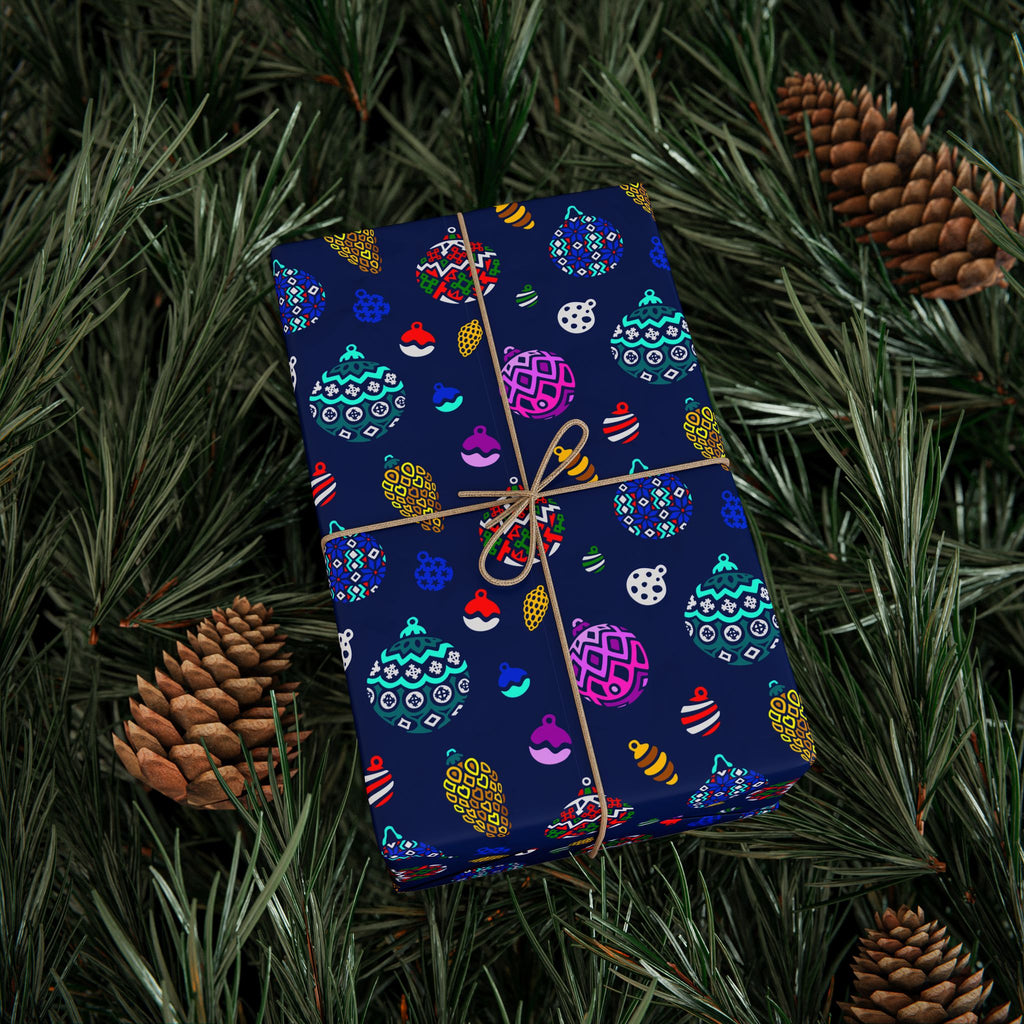 Christmas Stained Glass Ornaments Wrapping Paper | Holiday Gift Wrapping Paper Roll