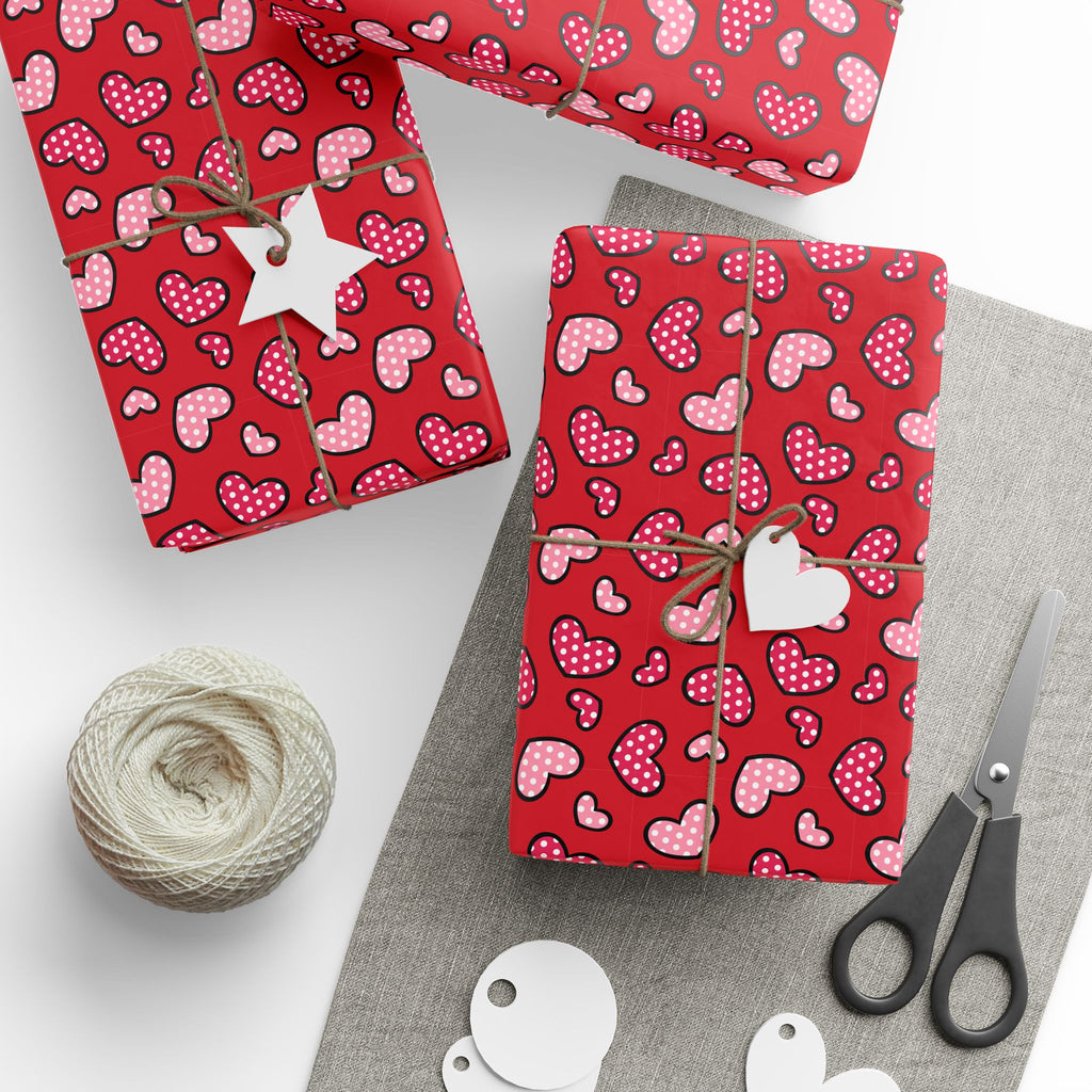 Valentine's Day Polka Dotted Hearts Wrapping Paper | Holiday Gift Wrapping Paper Roll