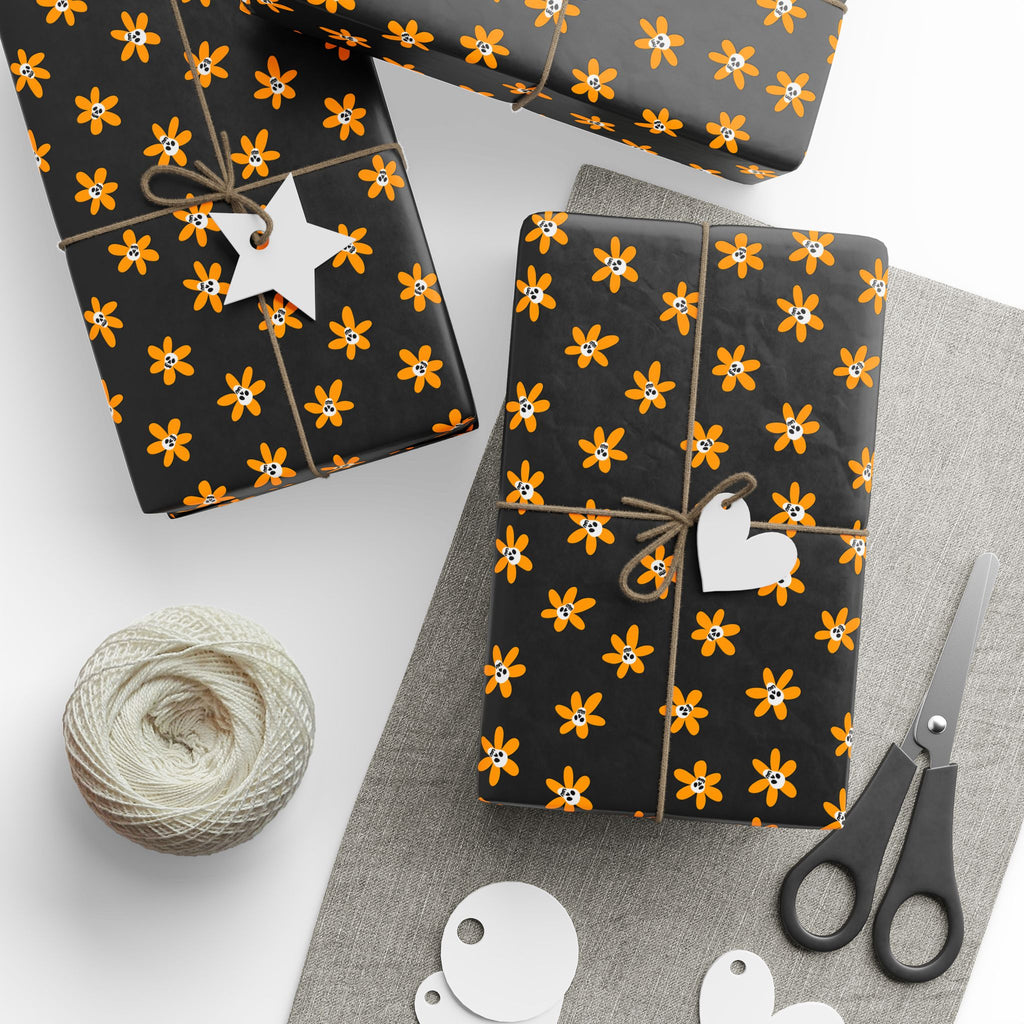 Day of the Dead Ornamental Flowers Wrapping Paper | Holiday Gift Wrapping Paper Roll