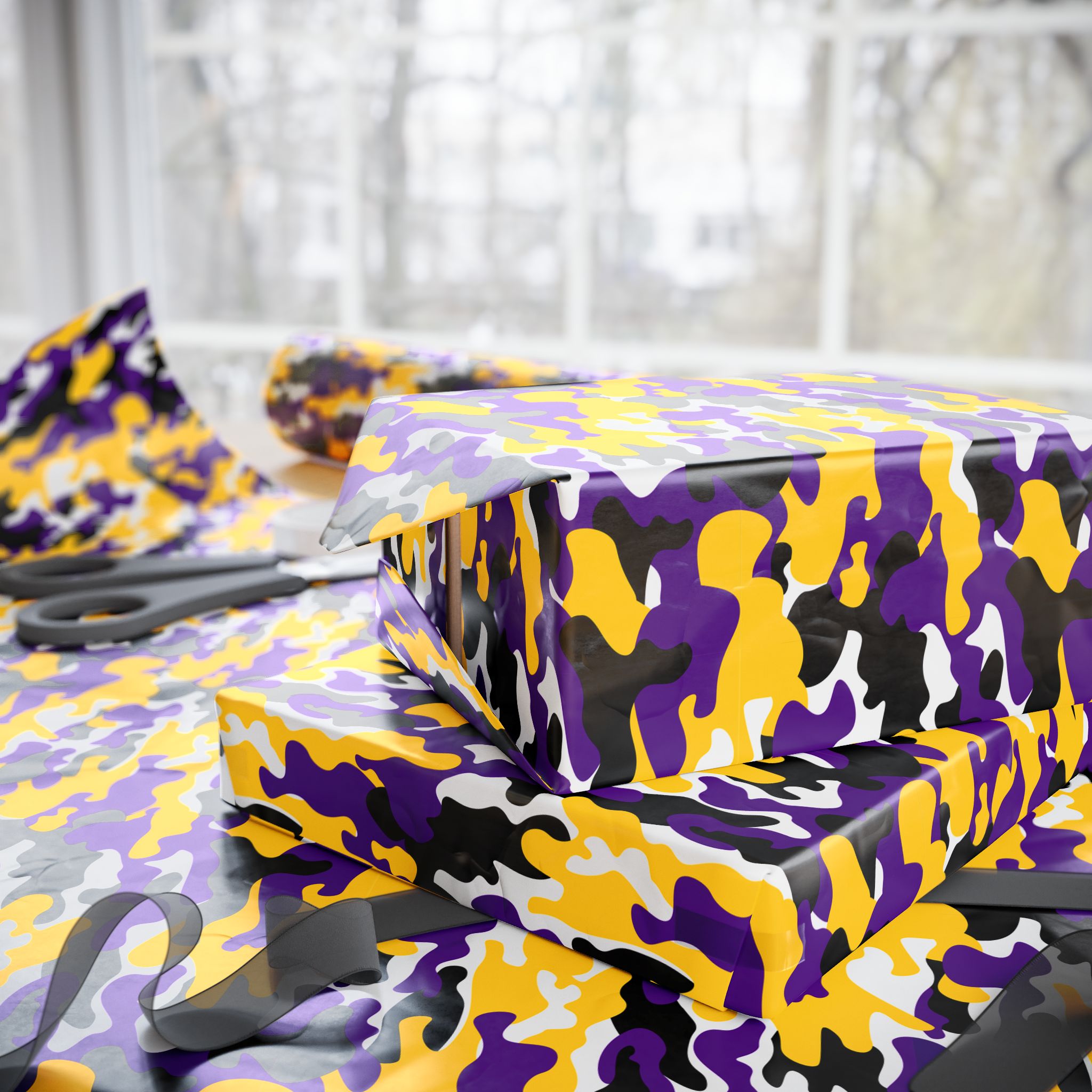 LSU Tigers Inspired Camoflauge Wrapping Paper - Holiday Gift Wrapping Paper Roll