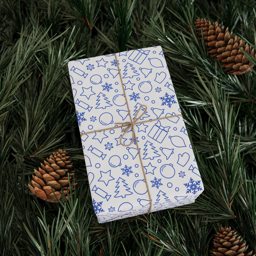 Christmas Blue Line Art Wrapping Paper | Holiday Gift Wrapping Paper