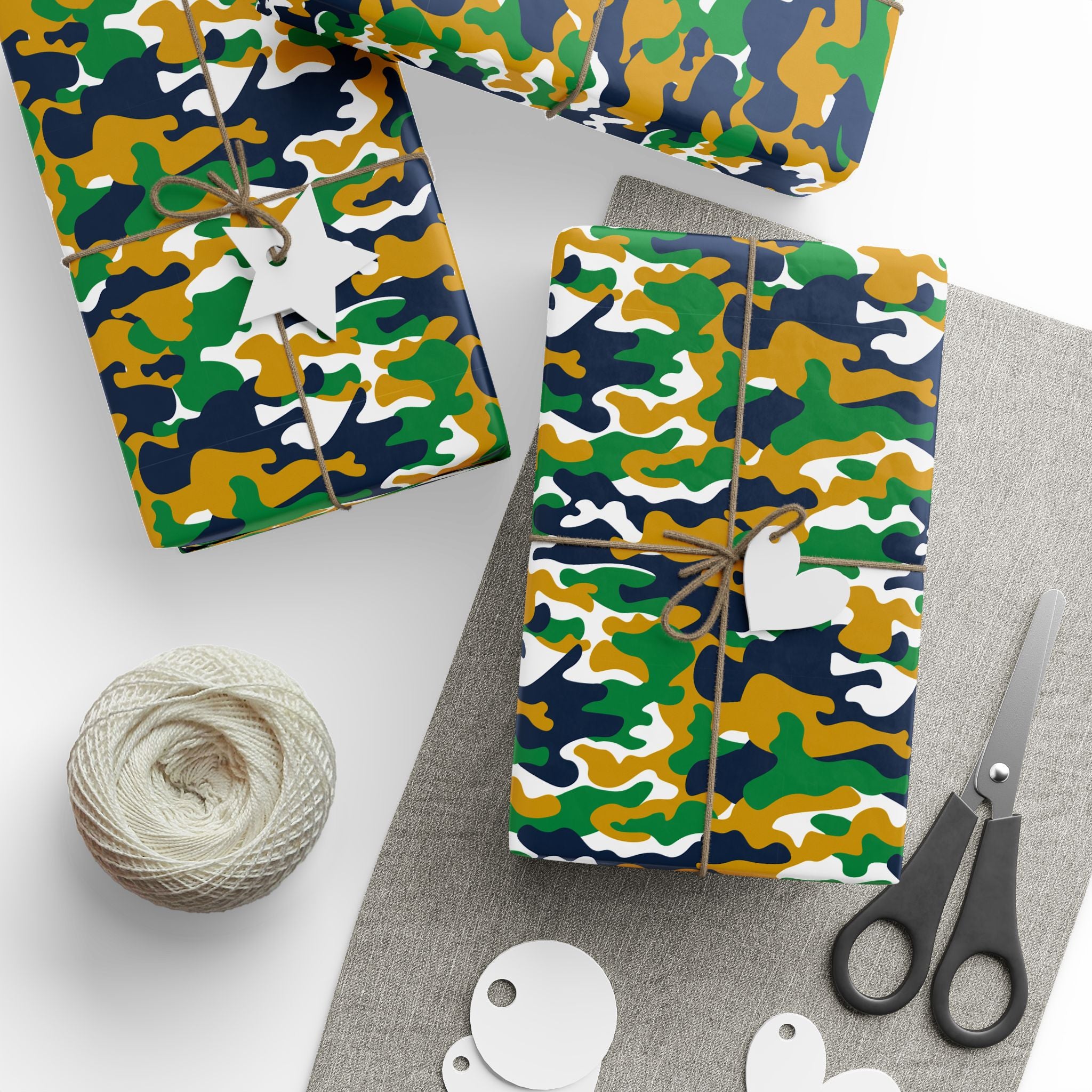Notre Dame Fighting Irish Inspired Camoflauge Wrapping Paper - Holiday Gift Wrapping Paper Roll