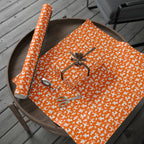 Halloween Cartoon Ghosts on Orange Wrapping Paper | Holiday Gift Wrapping Paper Roll