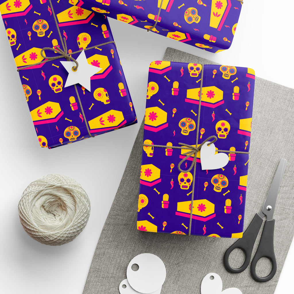 Day of the Dead Festive Coffins Wrapping Paper | Holiday Gift Wrapping Paper Roll
