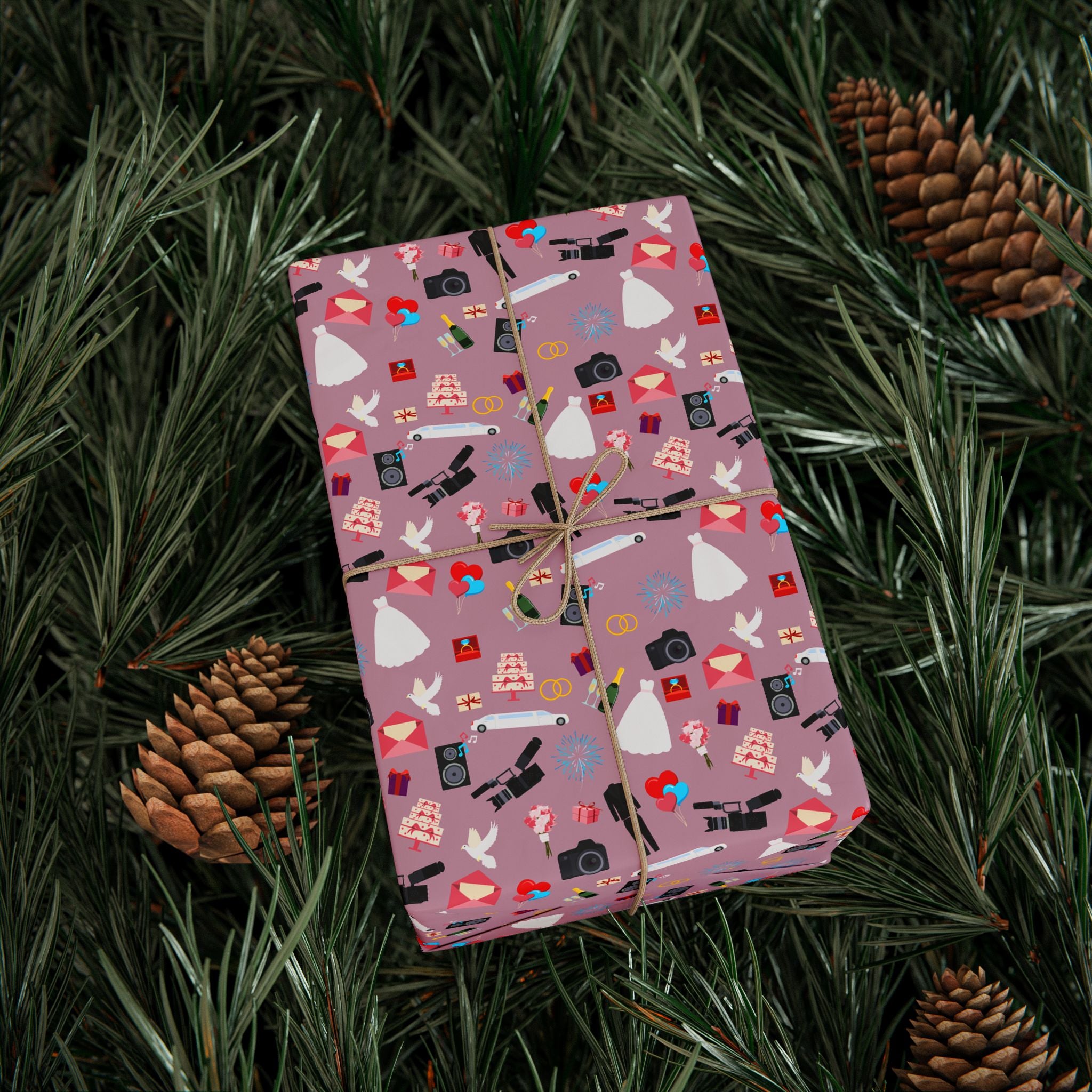 Traditional Wedding Icons Wrapping Paper Design - Holiday Gift Wrapping Paper Roll