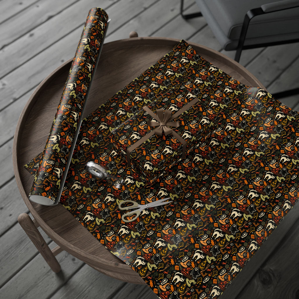 Halloween Iconic Outlines Wrapping Paper | Holiday Gift Wrapping Paper Roll