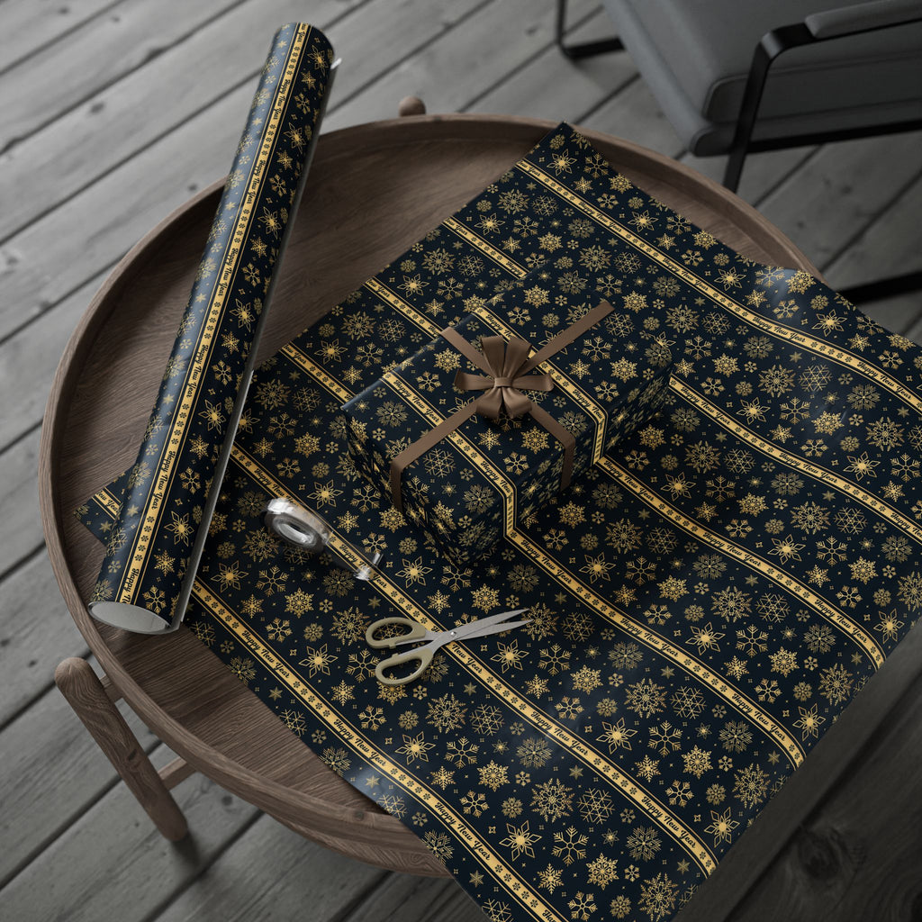 New Year's Golden Snowflakes Wrapping Paper - Holiday Gift Wrapping Paper Roll