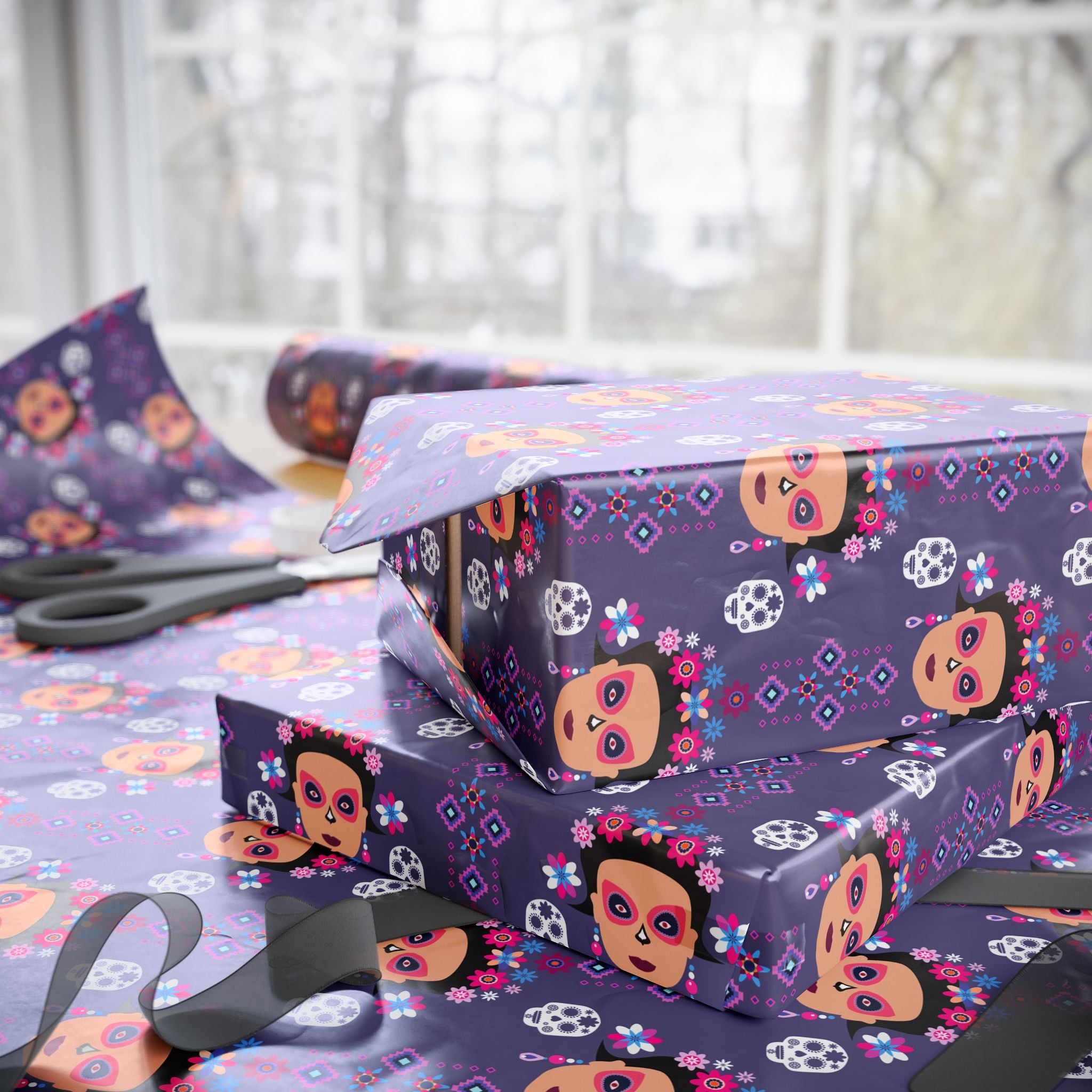 Day of the Dead Calavera Catrina Wrapping Paper | Holiday Gift Wrapping Paper Roll