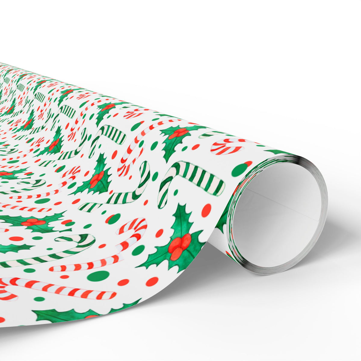 Christmas Candy Cane Holly Wrapping Paper | Holiday Gift Wrapping Paper Roll