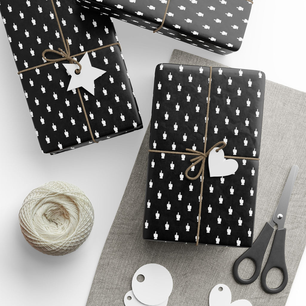 NSFW Friendly Hello Middle Finger on Black Wrapping Paper - Holiday Gift Wrapping Paper Roll
