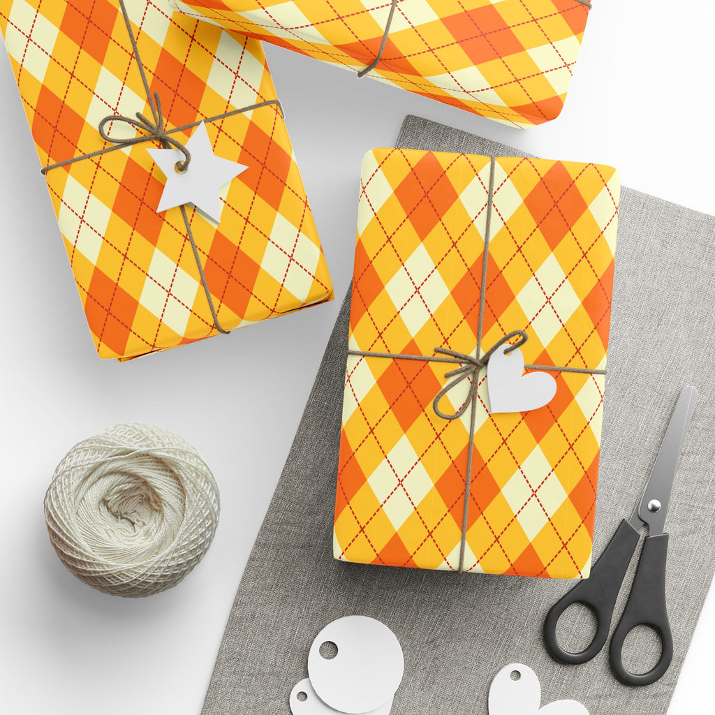 Thanksgiving Turning Leaves Checkerboard Wrapping Paper | Holiday Gift Wrapping Paper Roll