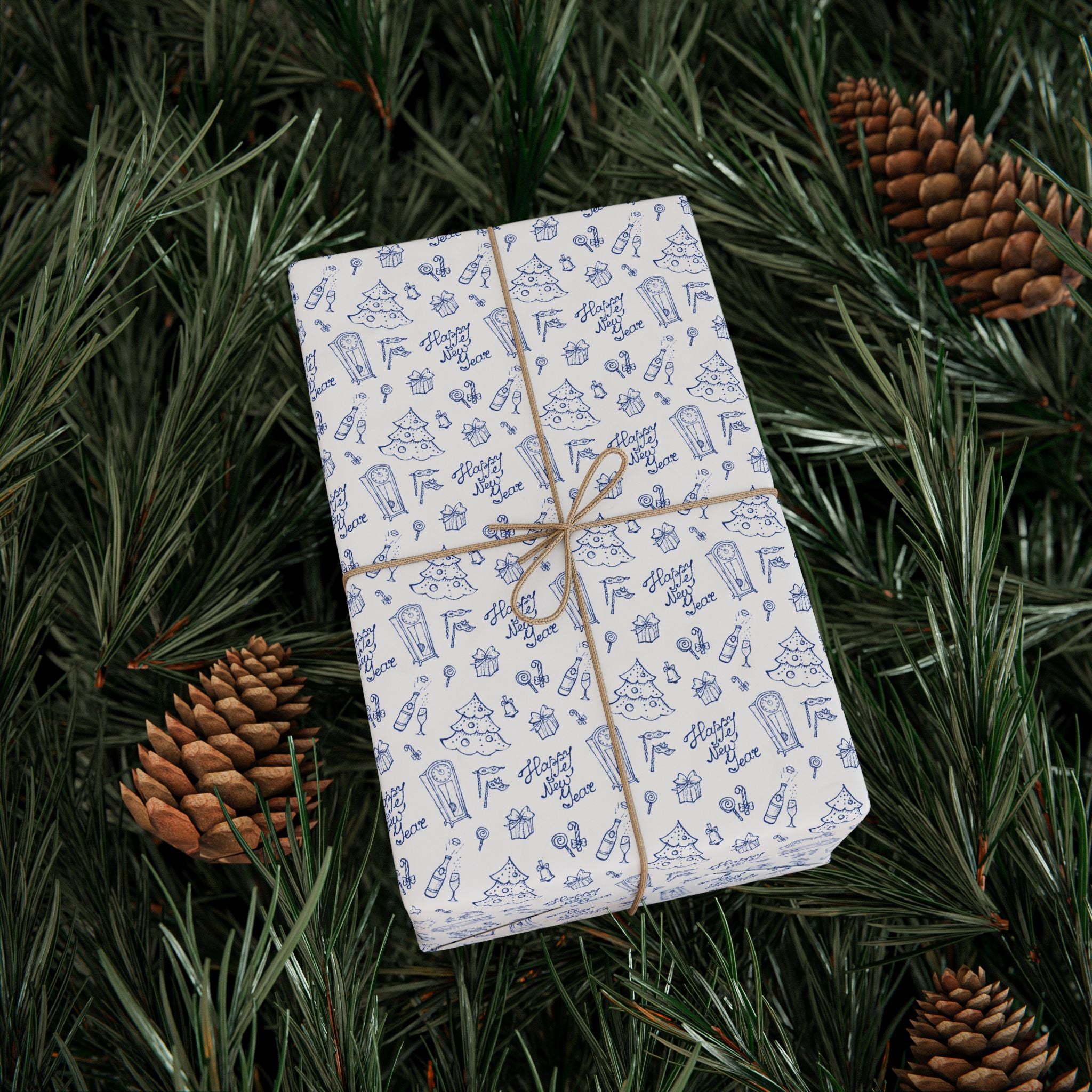 New Year's Hand Drawn Doodles Wrapping Paper - Holiday Gift Wrapping Paper Roll