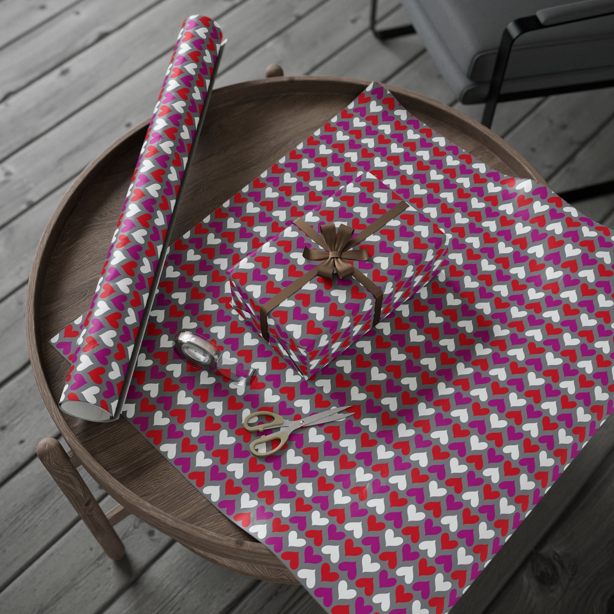 Valentine’s Day Grey TriColor Crush Wrapping Paper | Holiday Gift Wrapping Paper Roll