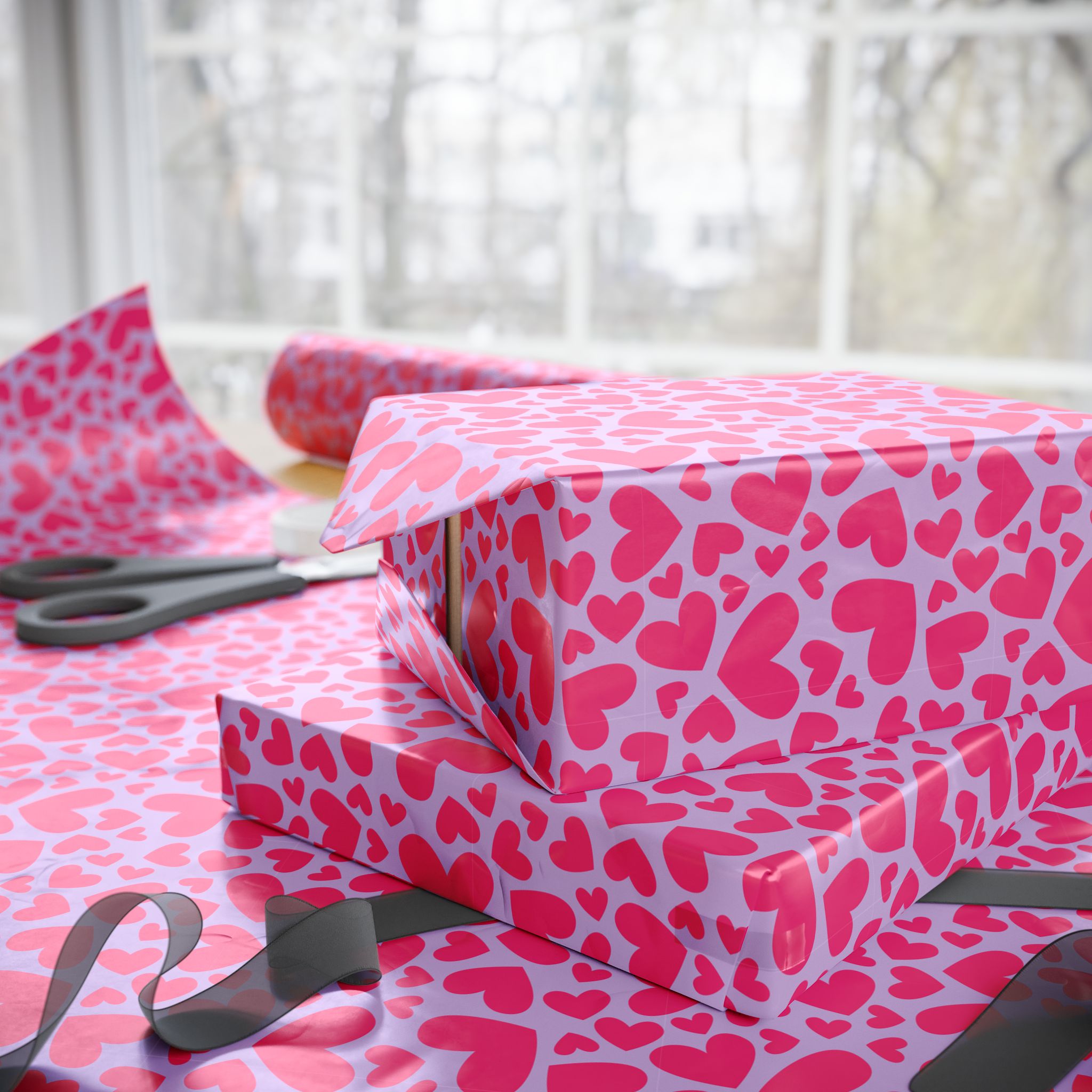 Valentine's Day Pink on Lavender Wrapping Paper | Holiday Gift Wrapping Paper Roll