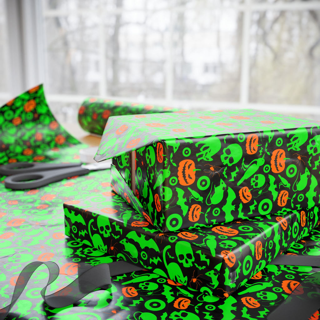 Halloween Neon Bats Wrapping Paper | Holiday Gift Wrapping Paper