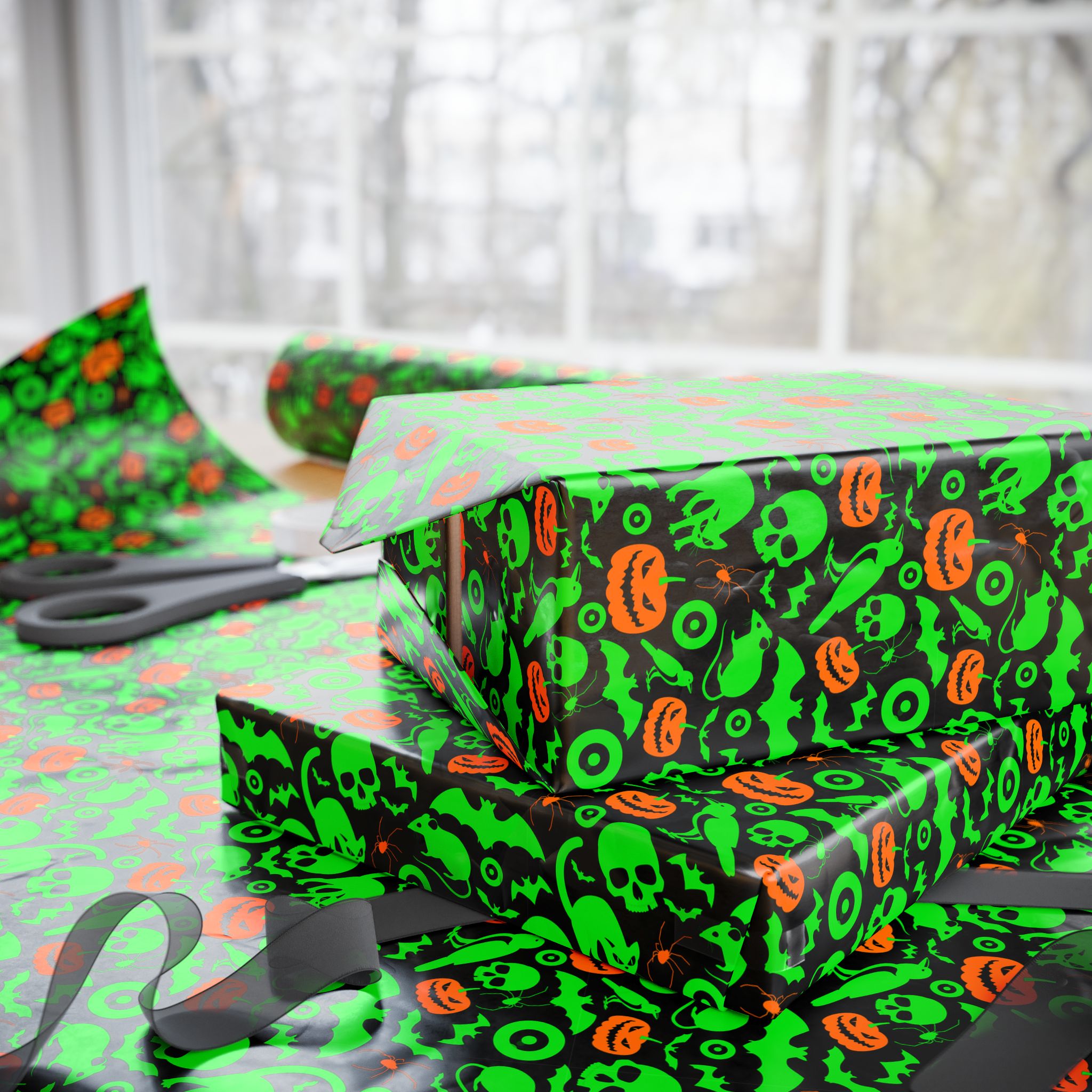 Halloween Neon Bats Wrapping Paper | Holiday Gift Wrapping Paper