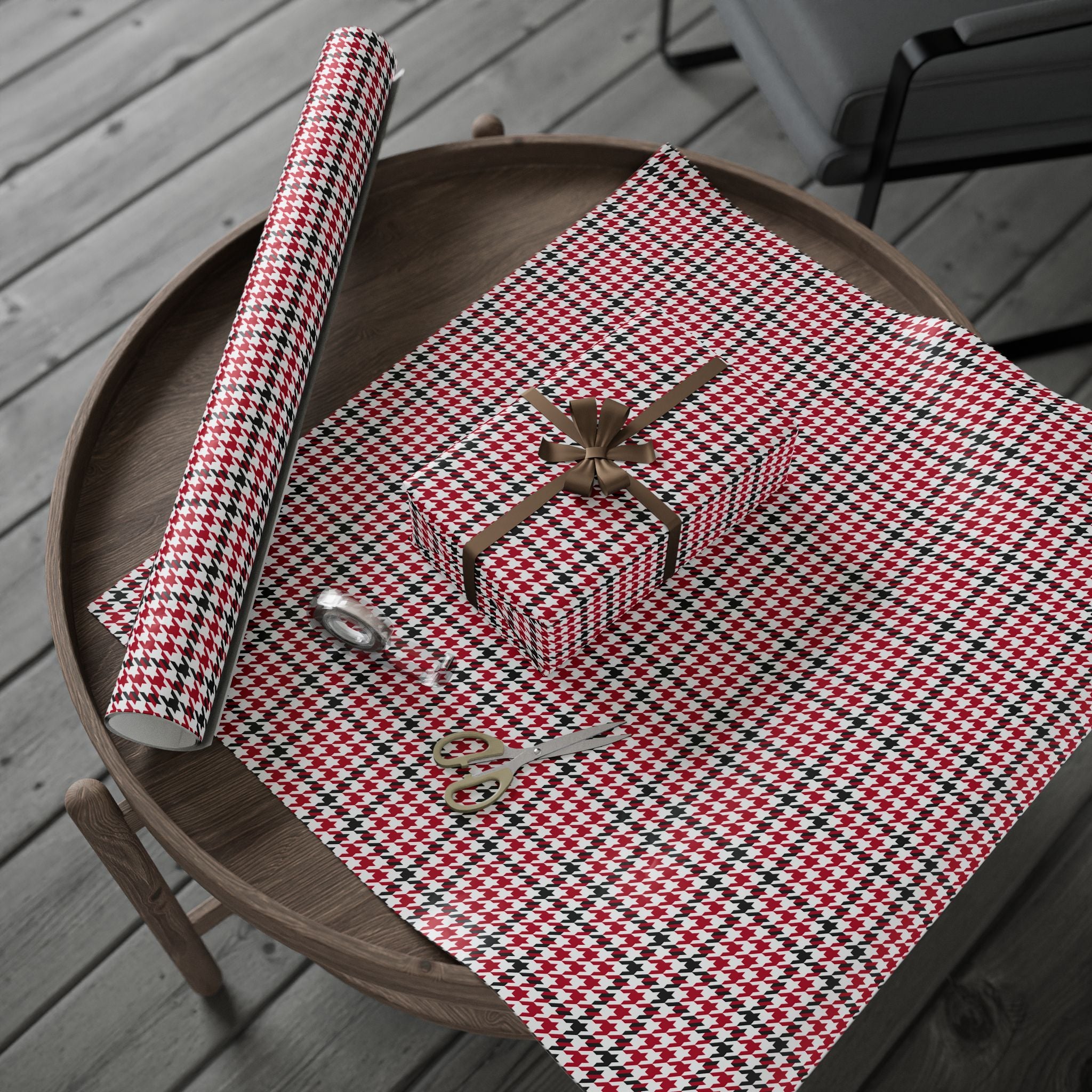 Houndstooth Wrapping Paper Design Red 004 - Holiday Gift Wrapping Paper Roll