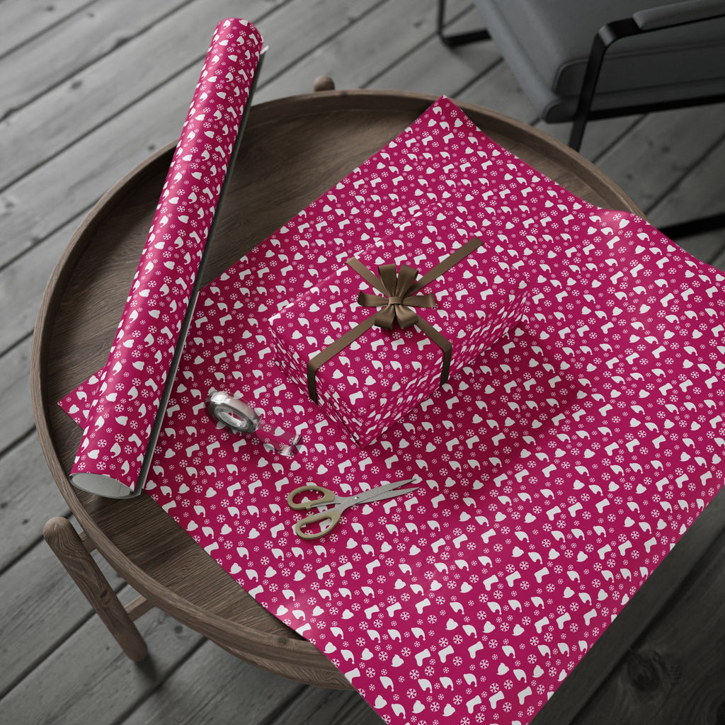 Christmas Stockings on Raspberry Wrapping Paper | Holiday Gift Wrapping Paper Roll
