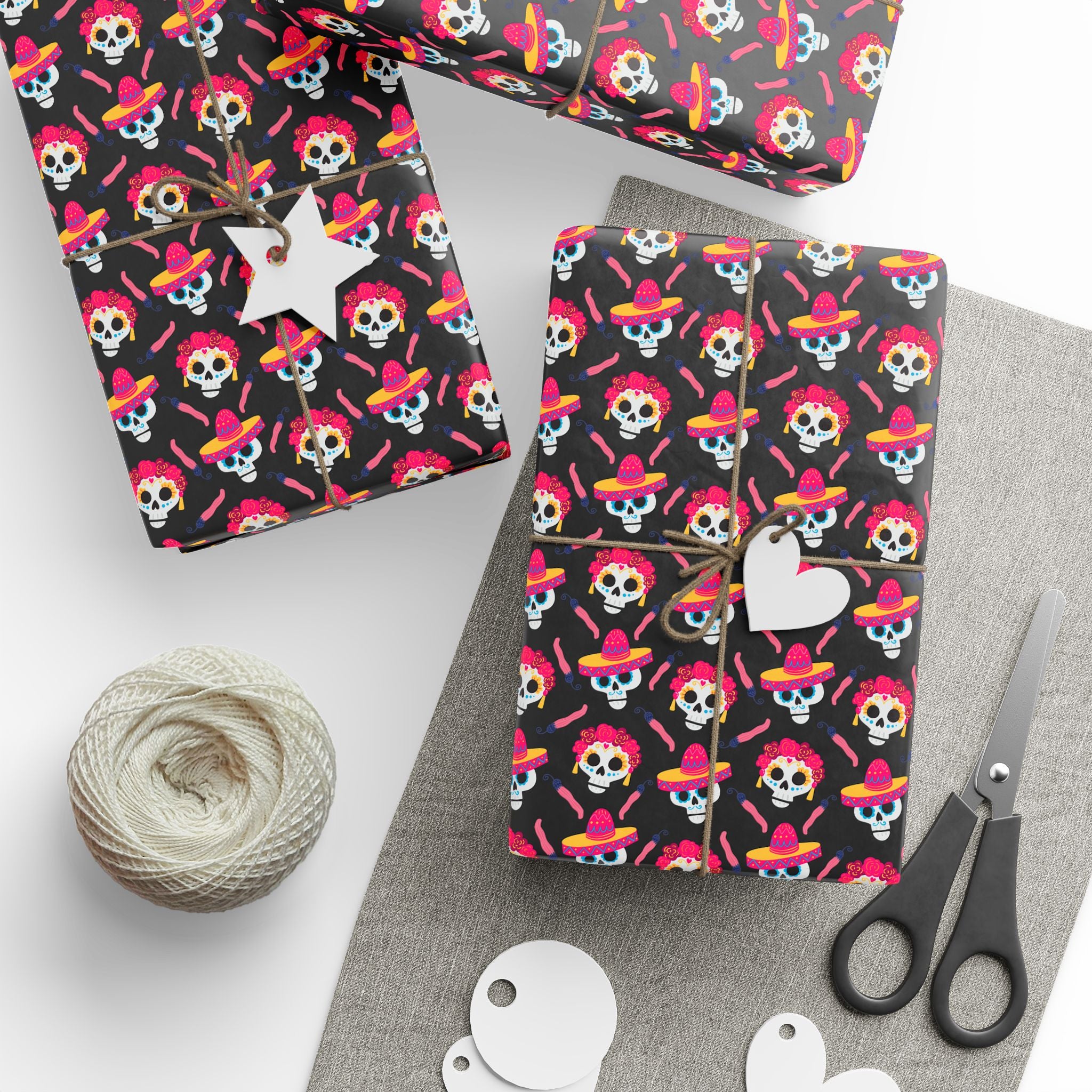 Day of the Dead Pink Chilis Wrapping Paper | Holiday Gift Wrapping Paper Roll