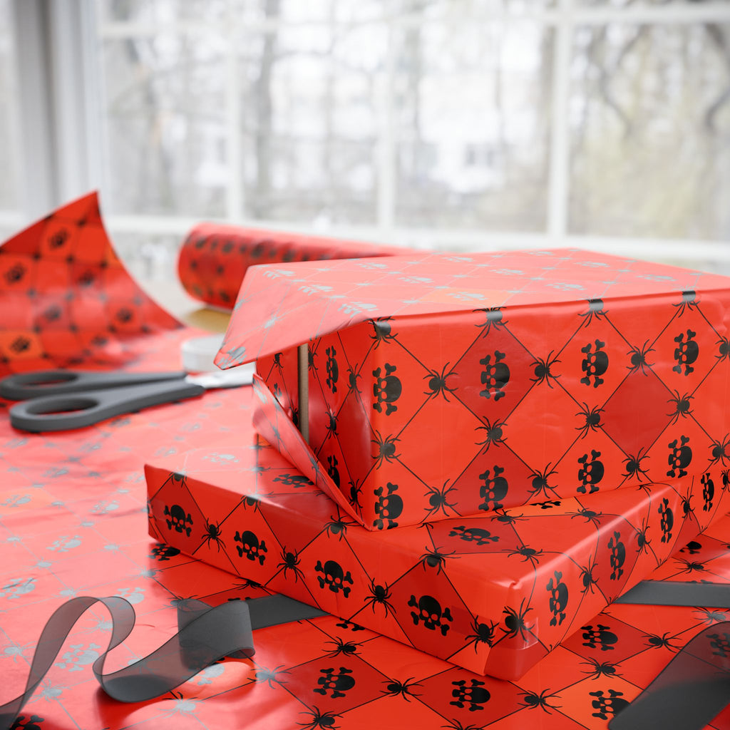 Halloween Checkerboard Spiders Wrapping Paper | Holiday Gift Wrapping Paper Roll
