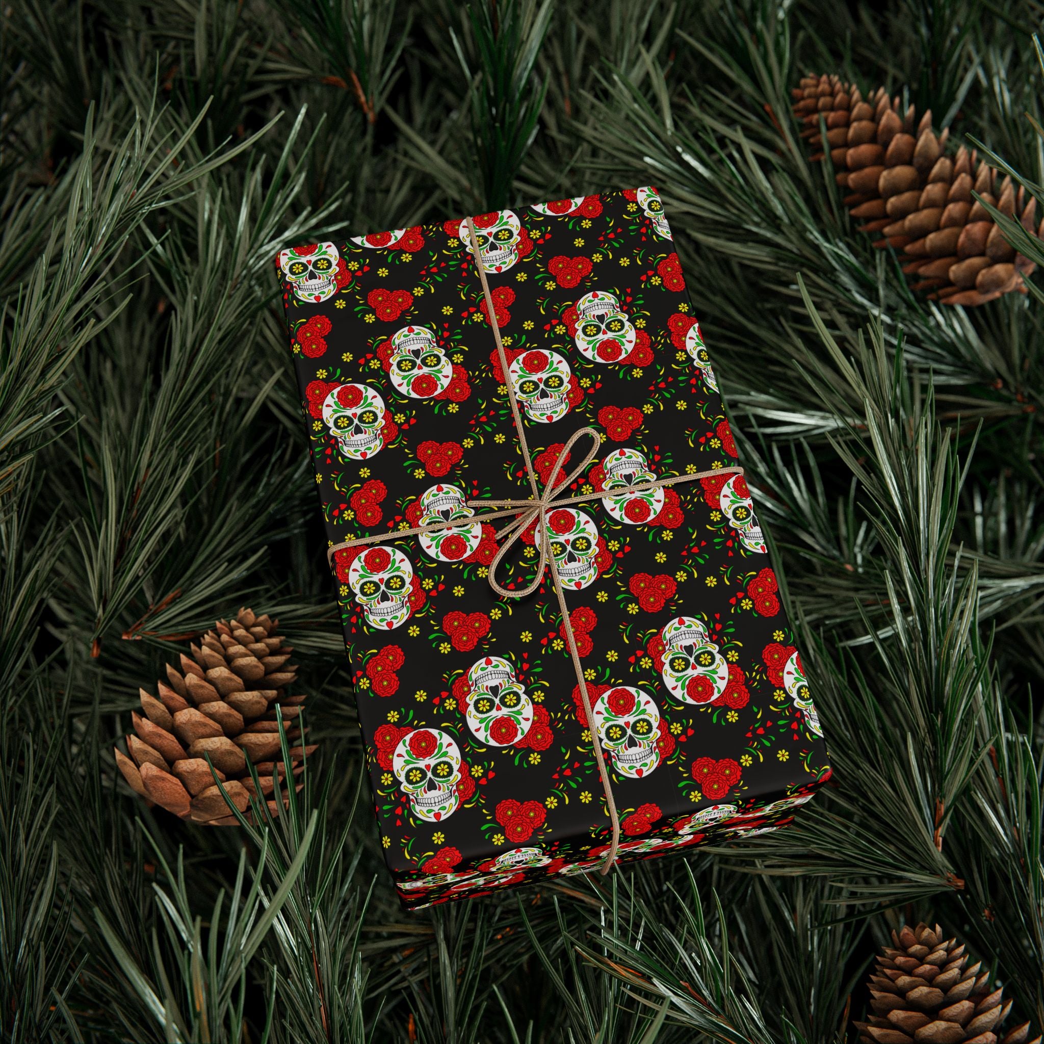 Day of the Dead Red Roses Wrapping Paper | Holiday Gift Wrapping Paper Roll
