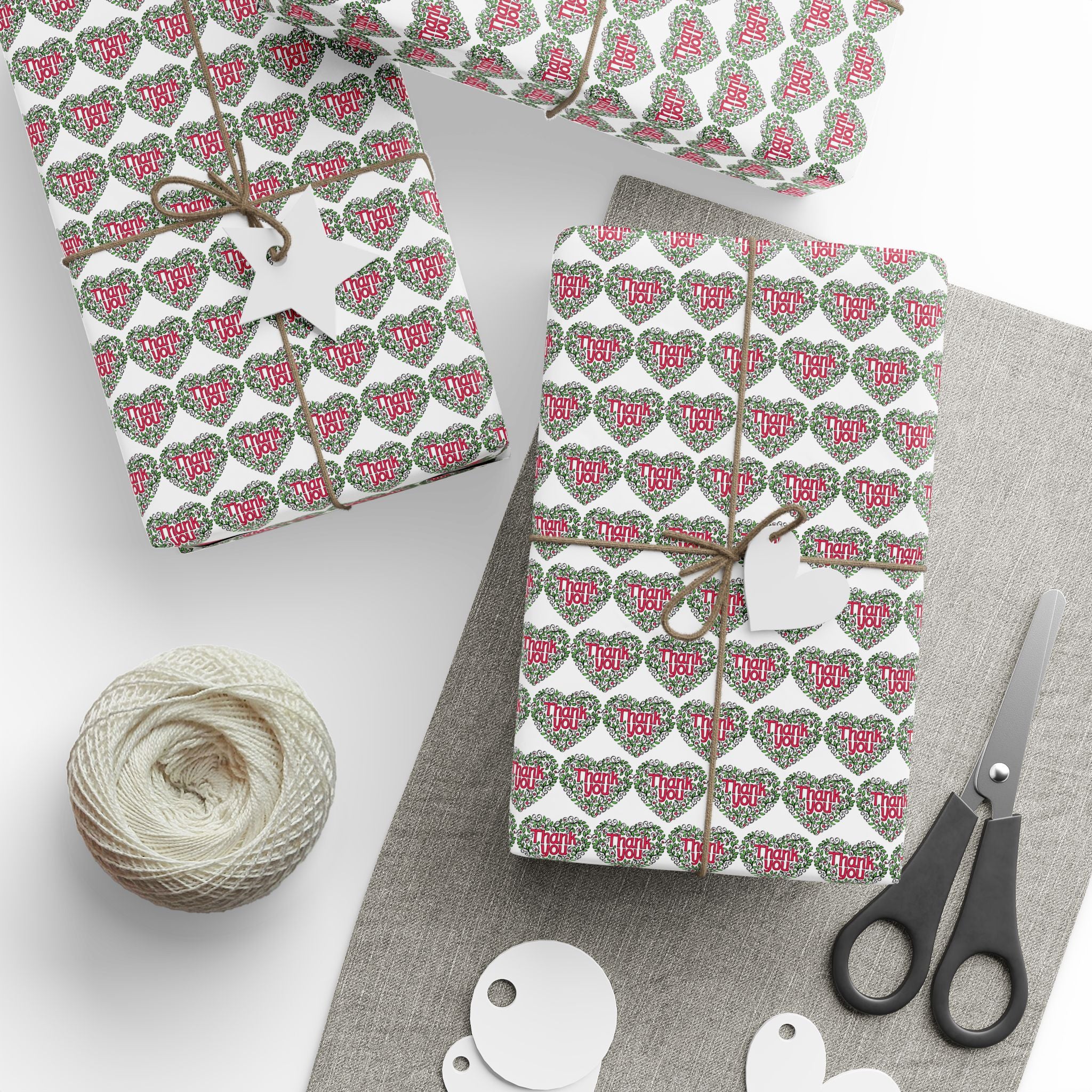 Thank You Flowering Heart Wreath Wrapping Paper Design | Holiday Gift Wrapping Paper Roll