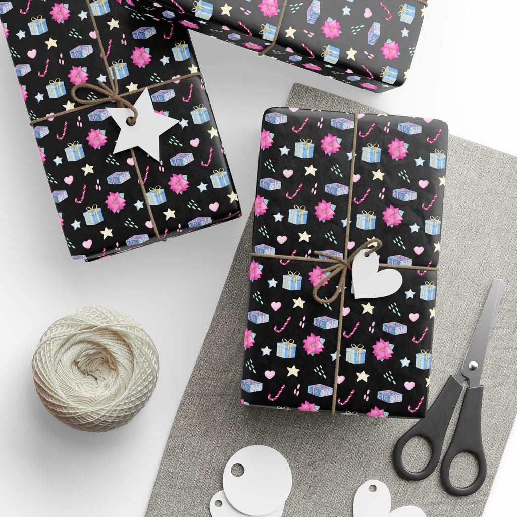 Christmas Poinsettia Presents Wrapping Paper | Holiday Gift Wrapping Paper Roll