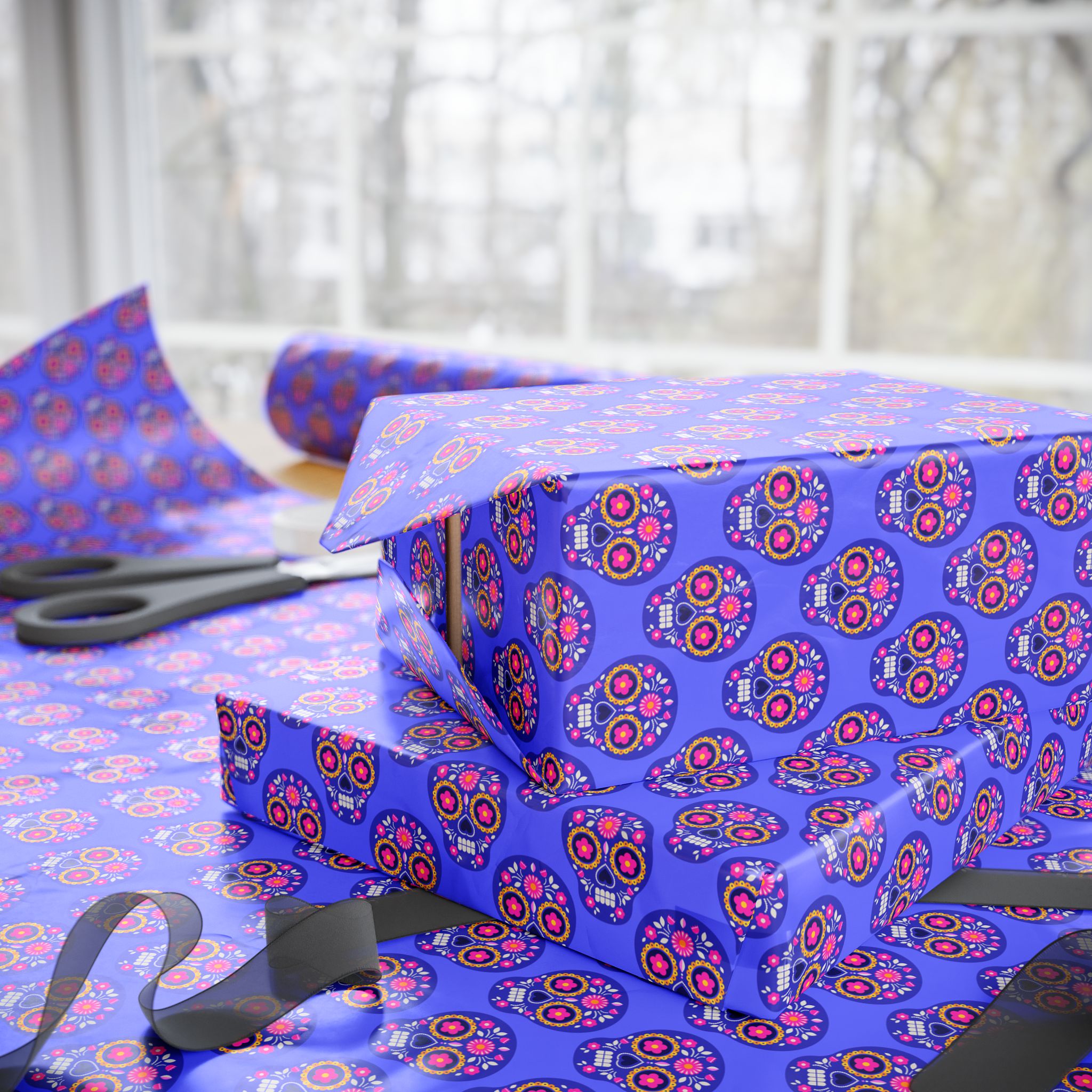 Day of the Dead Vibrant Sugar Skulls sWrapping Paper | Holiday Gift Wrapping Paper Roll