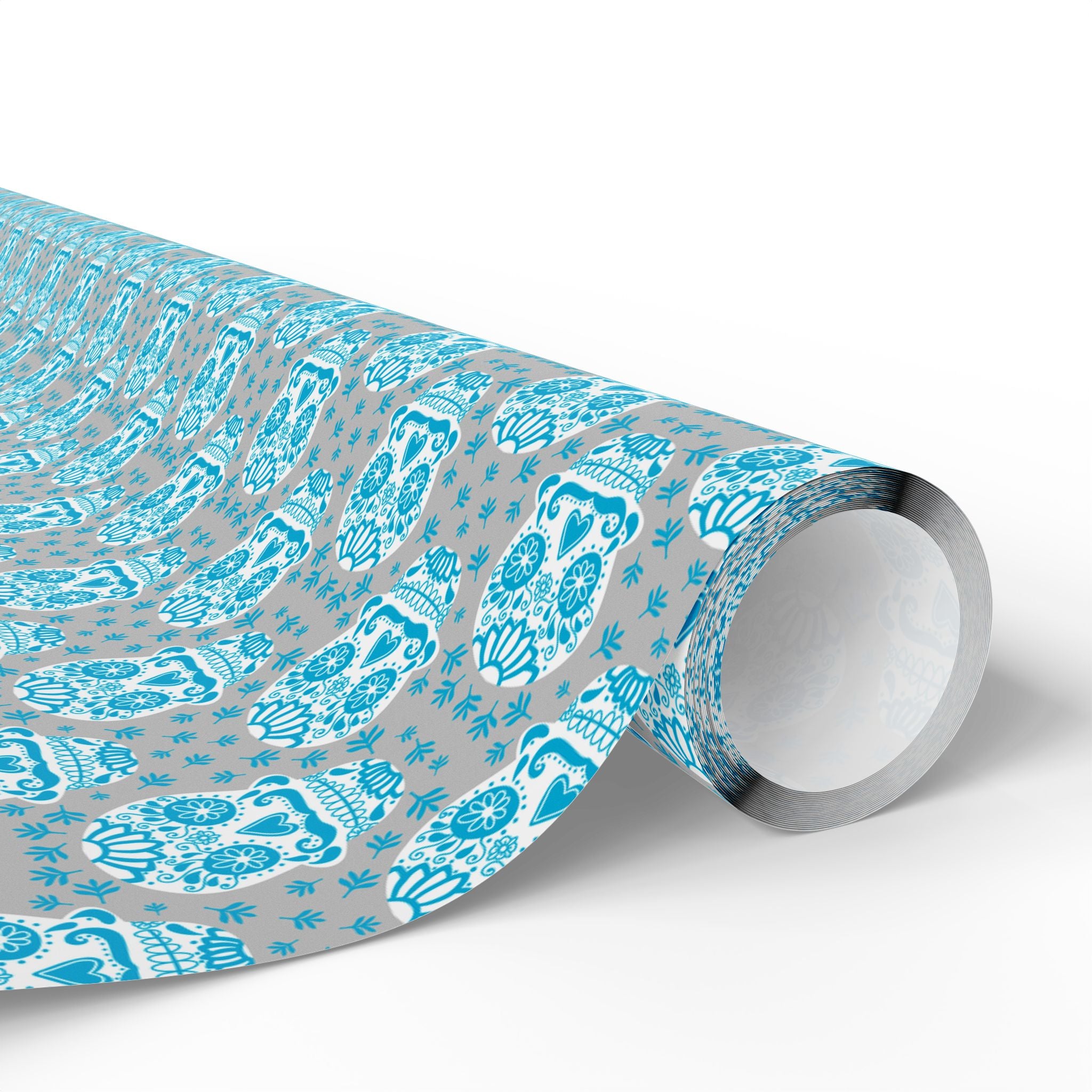 Day of the Dead Sugar Skulls on Grey Wrapping Paper | Holiday Gift Wrapping Paper Roll