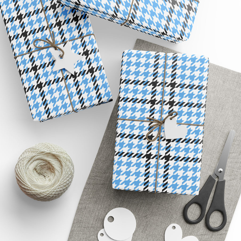 Houndstooth Wrapping Paper Design Sky Blue 008 - Holiday Gift Wrapping Paper Roll