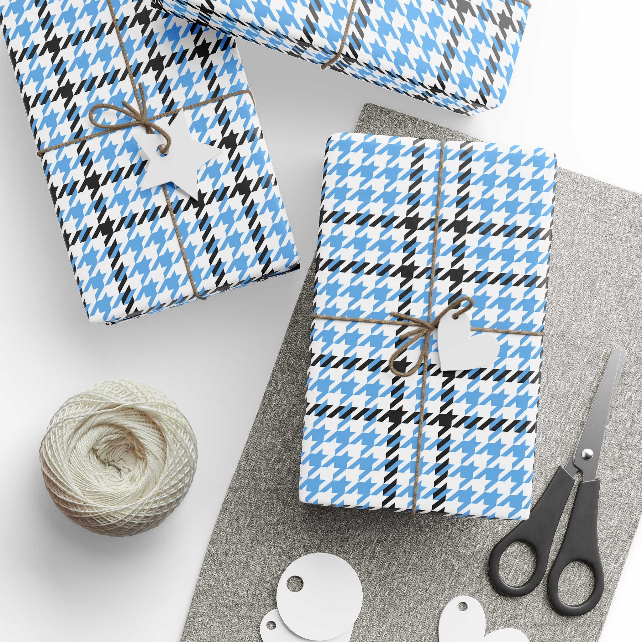 Houndstooth Wrapping Paper Design Sky Blue 008 - Holiday Gift Wrapping Paper Roll