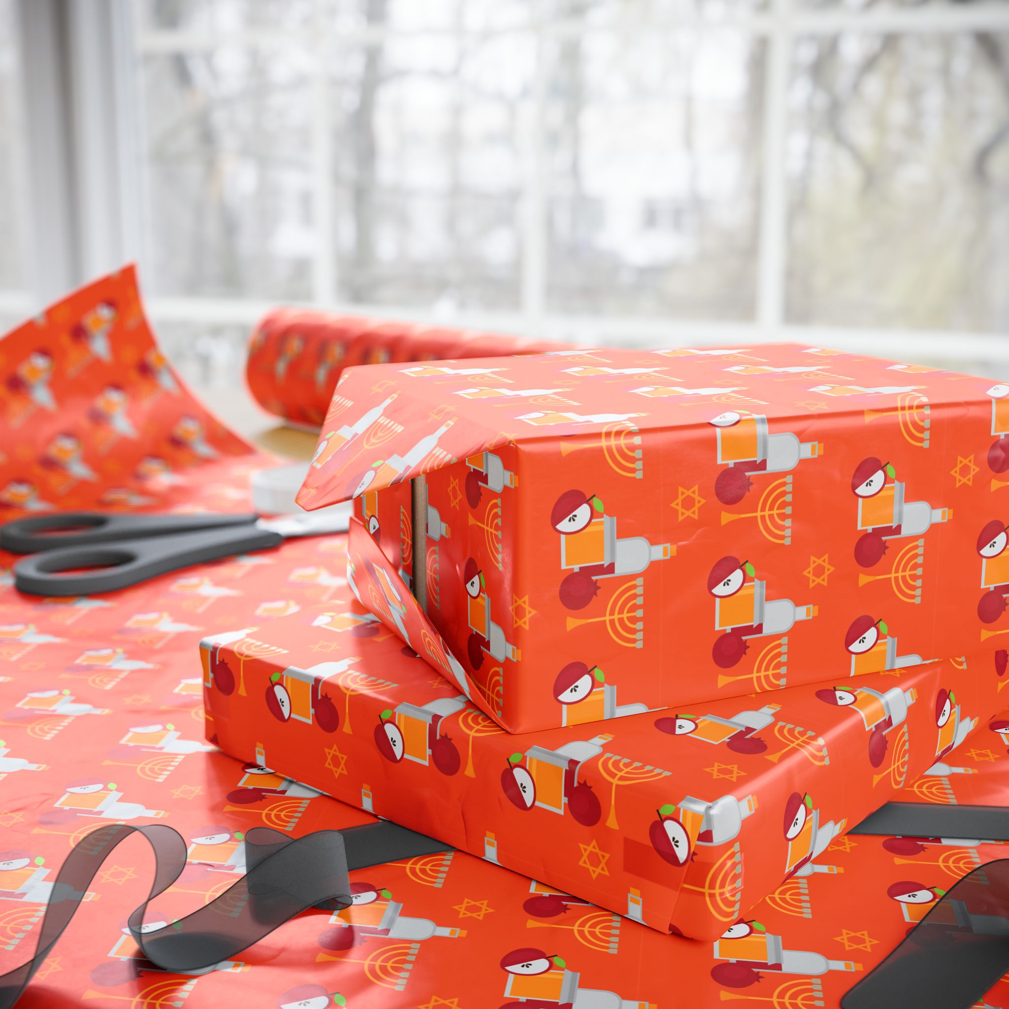Hanukkah Apples Dipped in Honey Wrapping Paper | Holiday Gift Wrapping Paper Roll