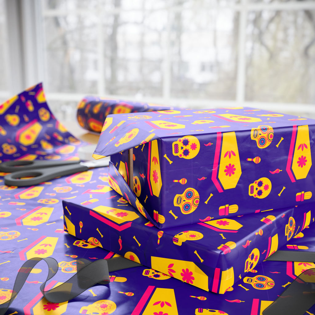 Day of the Dead Festive Coffins Wrapping Paper | Holiday Gift Wrapping Paper Roll