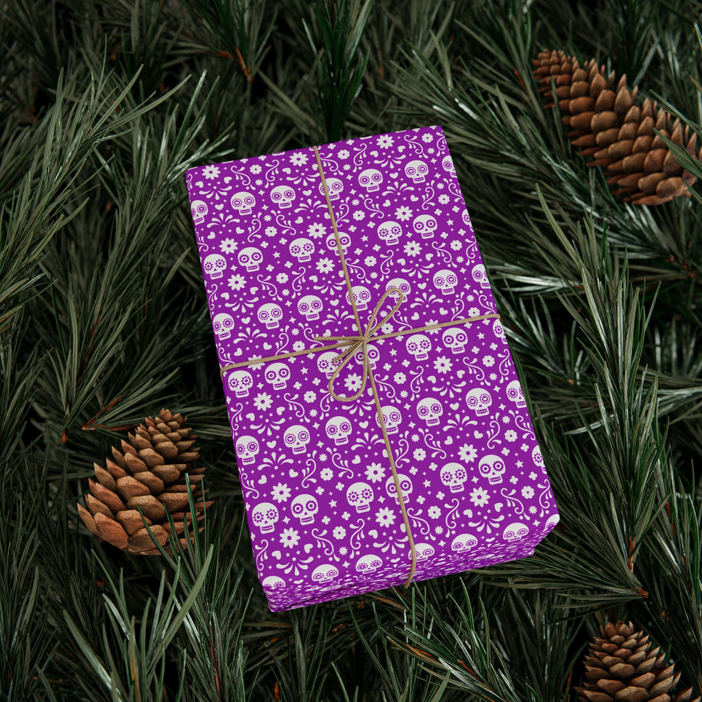 Day of the Dead Raspberry Skulls Wrapping Paper | Holiday Gift Wrapping Paper Roll