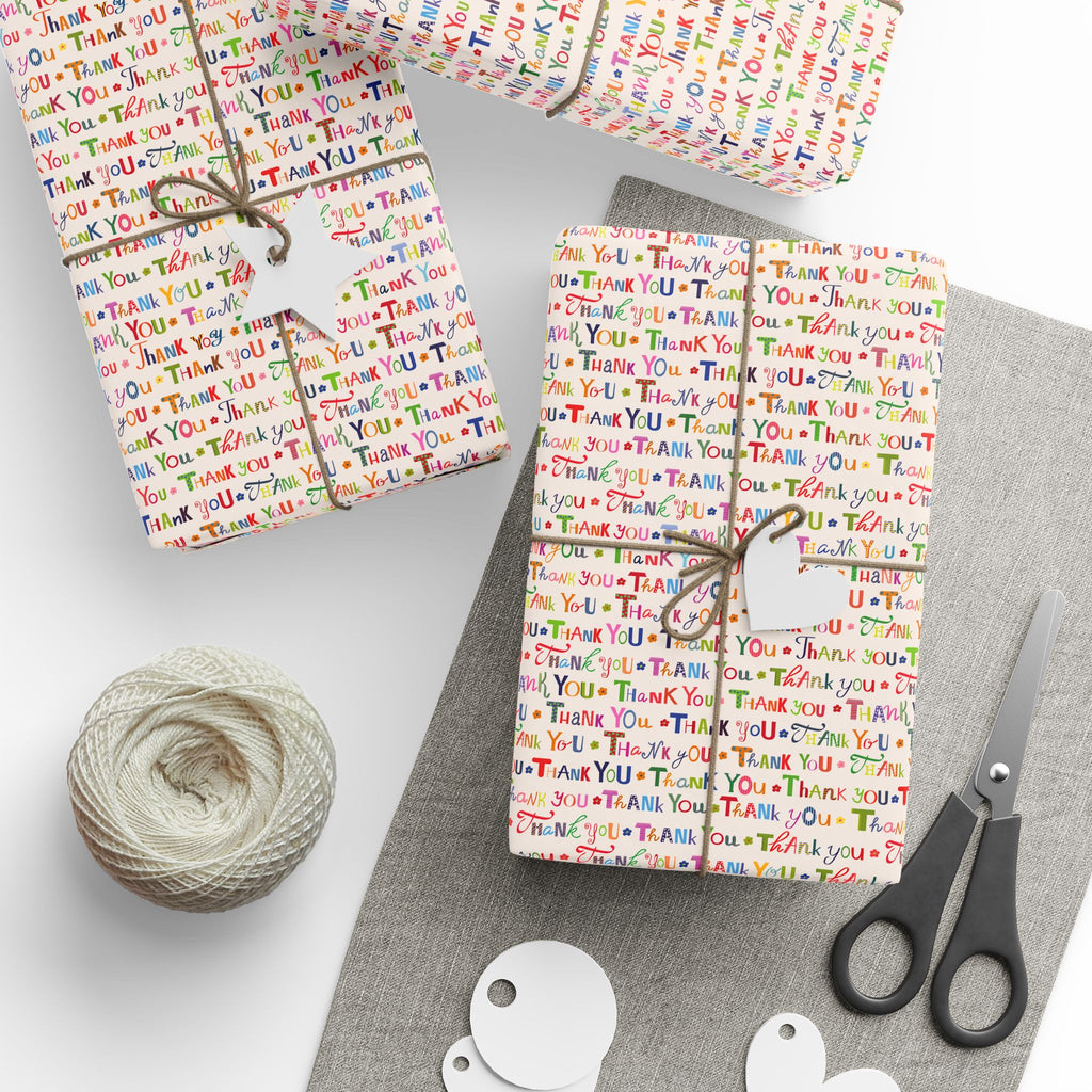Thank You Repeating Script Wrapping Paper Design | Holiday Gift Wrapping Paper Roll