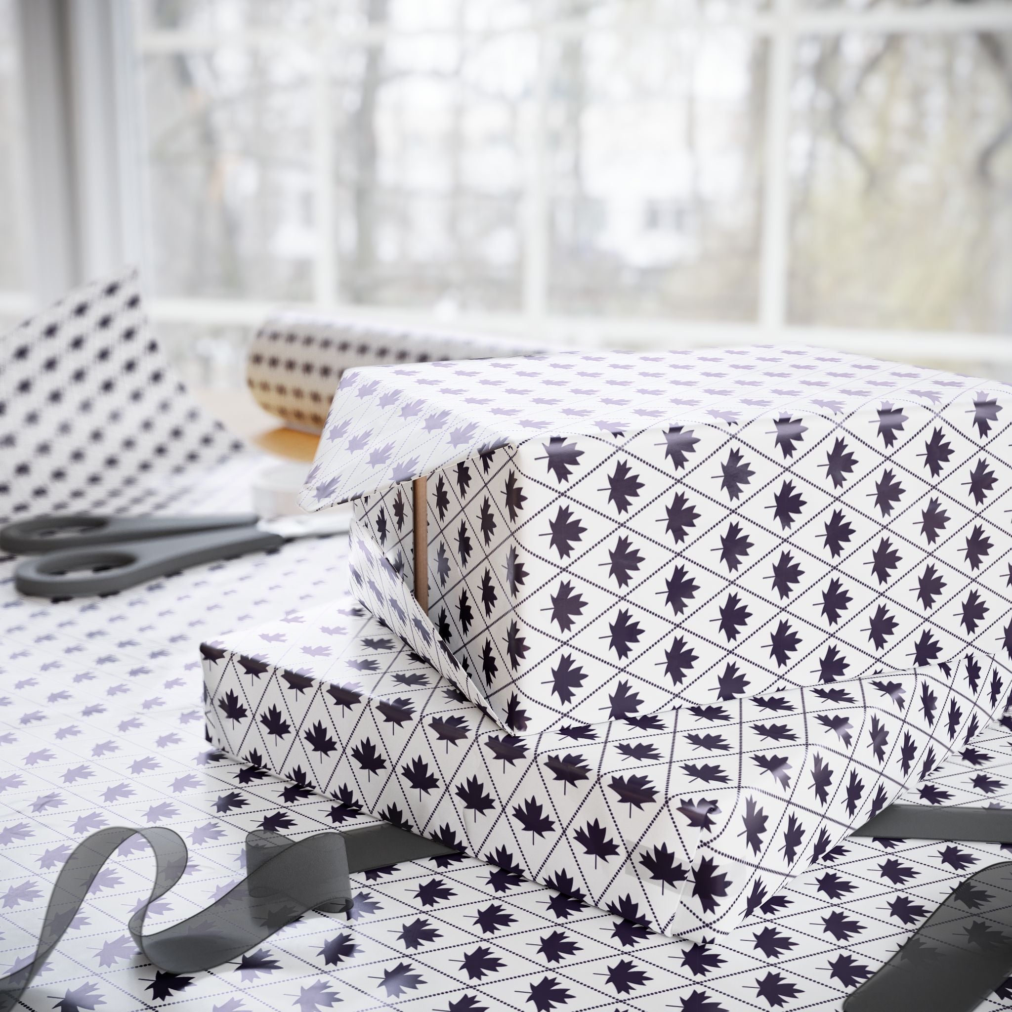 Canada Day Checkerboard Leaves Wrapping Paper - Holiday Gift Wrapping Paper Roll