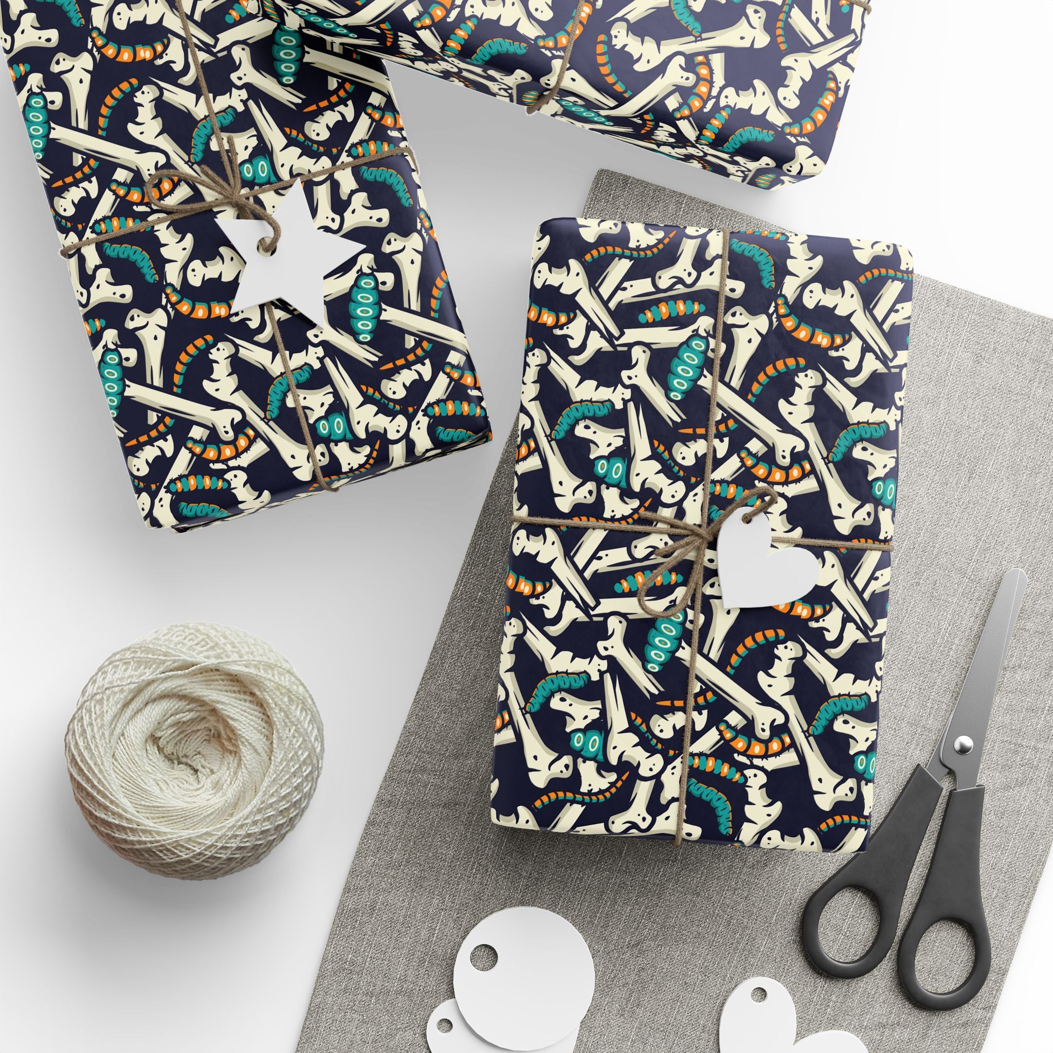 Halloween Caterpillar Bones Wrapping Paper | Holiday Gift Wrapping Paper Roll