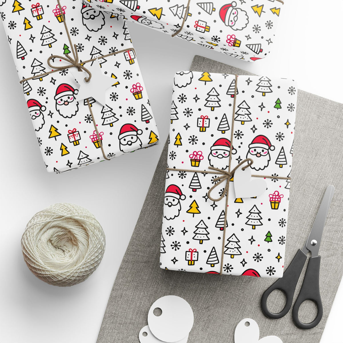 Christmas Santa Icons Wrapping Paper | Holiday Gift Wrapping Paper Roll