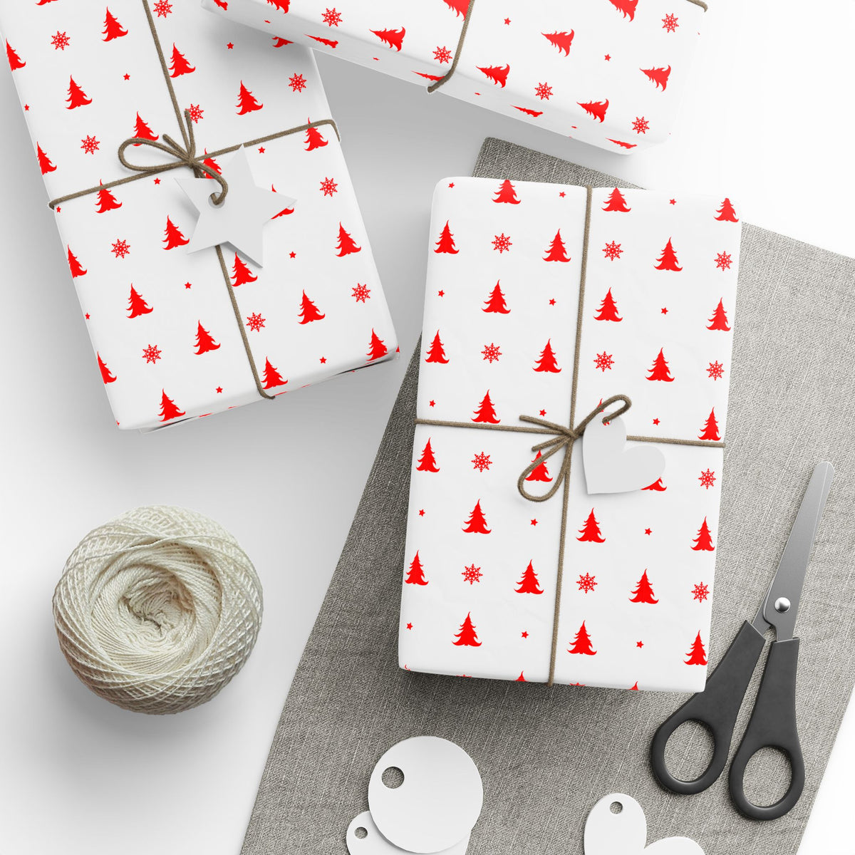 Christmas Red Evergreens Wrapping Paper | Holiday Gift Wrapping Paper Roll