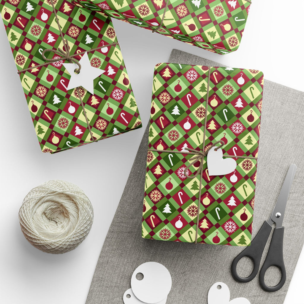 Christmas Quilt Wrapping Paper | Holiday Gift Wrapping Paper Roll