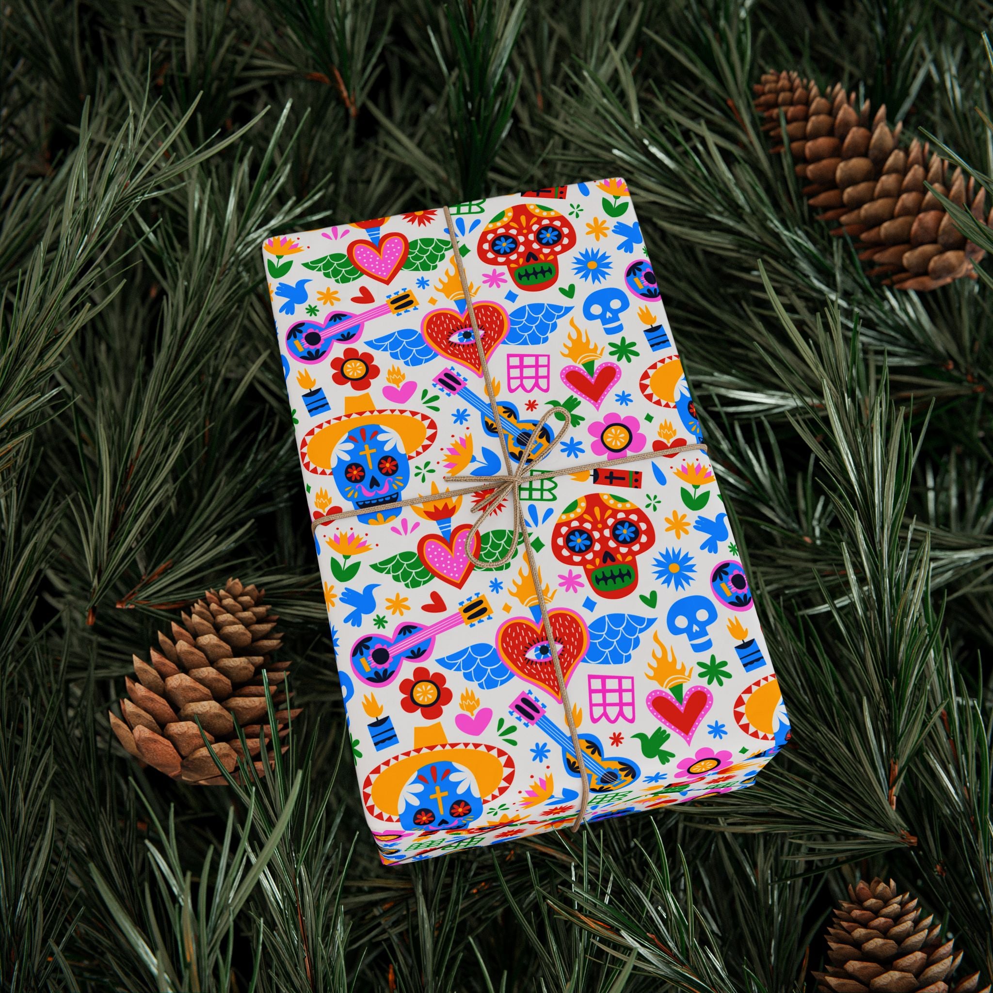 Day of the Dead White Sacred Heart Wrapping Paper | Holiday Gift Wrapping Paper Roll