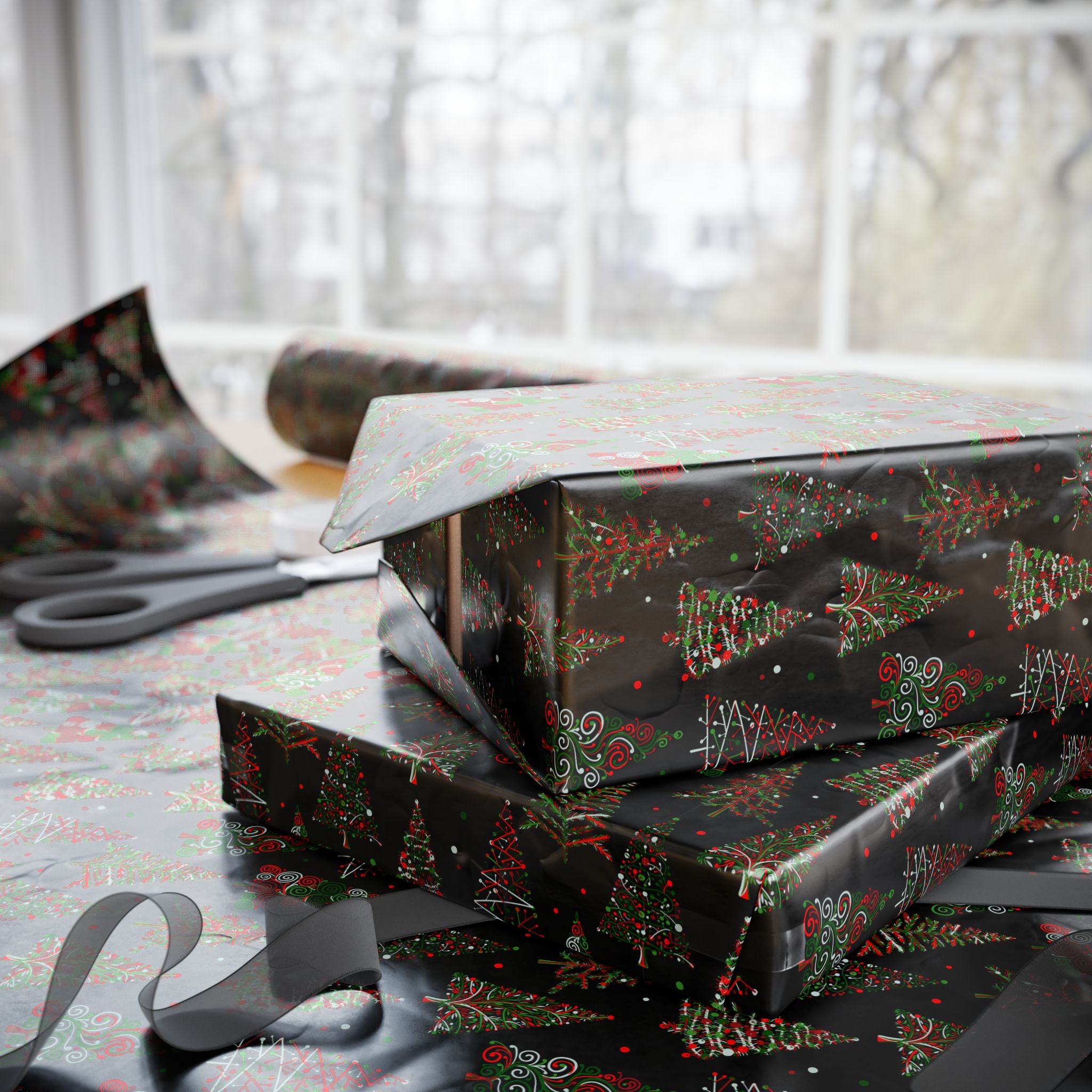 Christmas Abstract Trees Wrapping Paper | Holiday Gift Wrapping Paper Roll