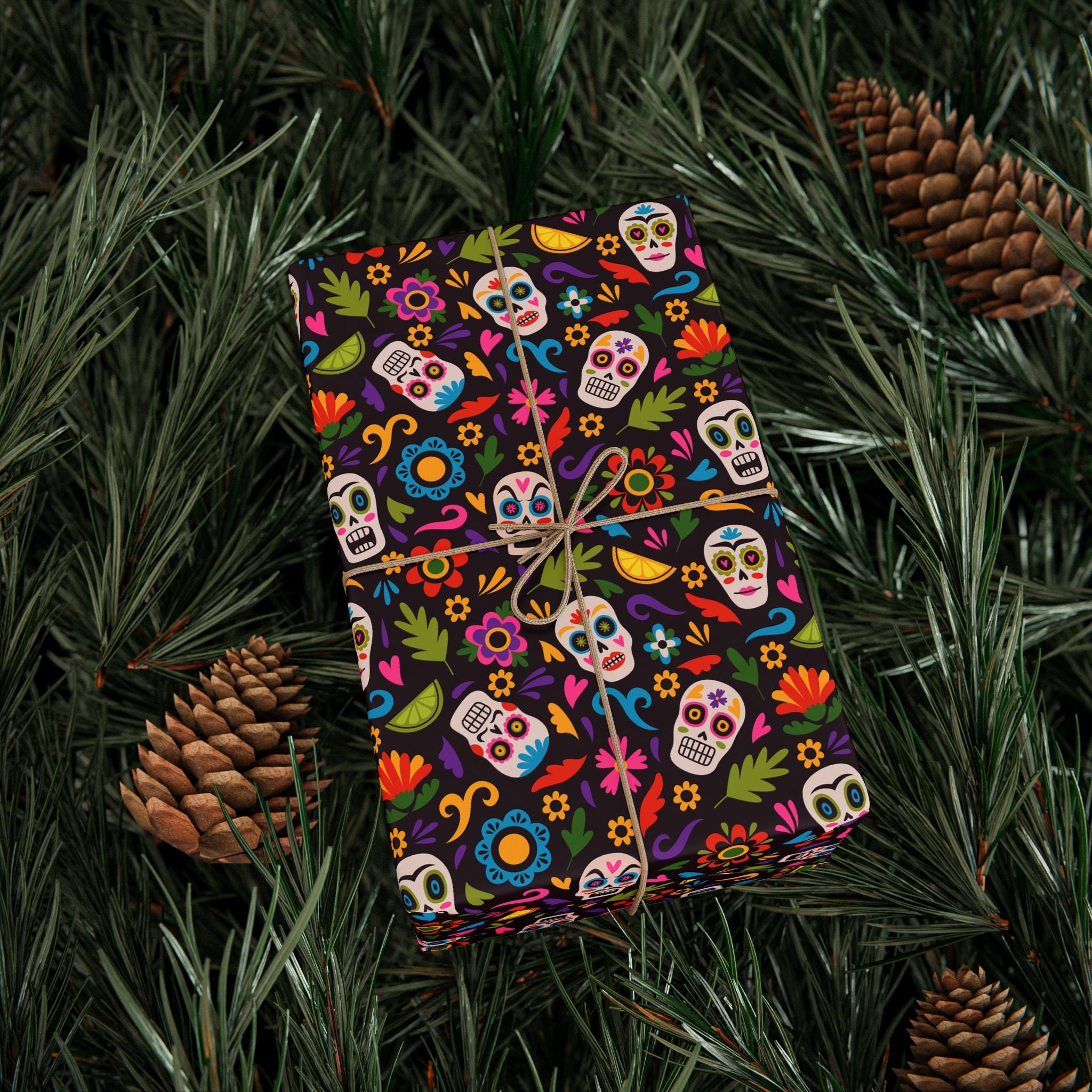 Day of the Dead Calavera Festival Wrapping Paper | Holiday Gift Wrapping Paper Roll